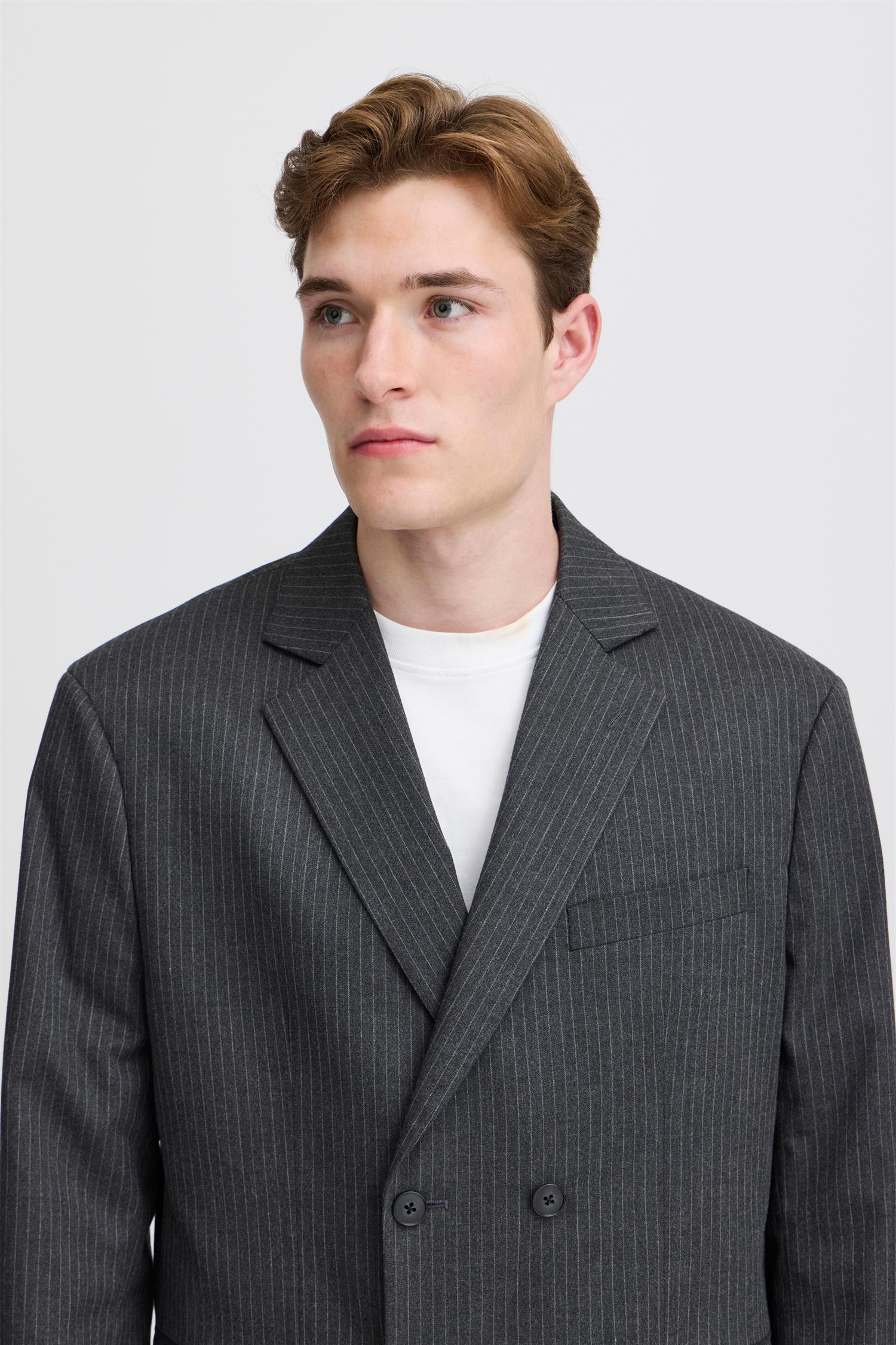 BRUCE pinstriped relaxed blazer  Dark Grey Melange - Image 3