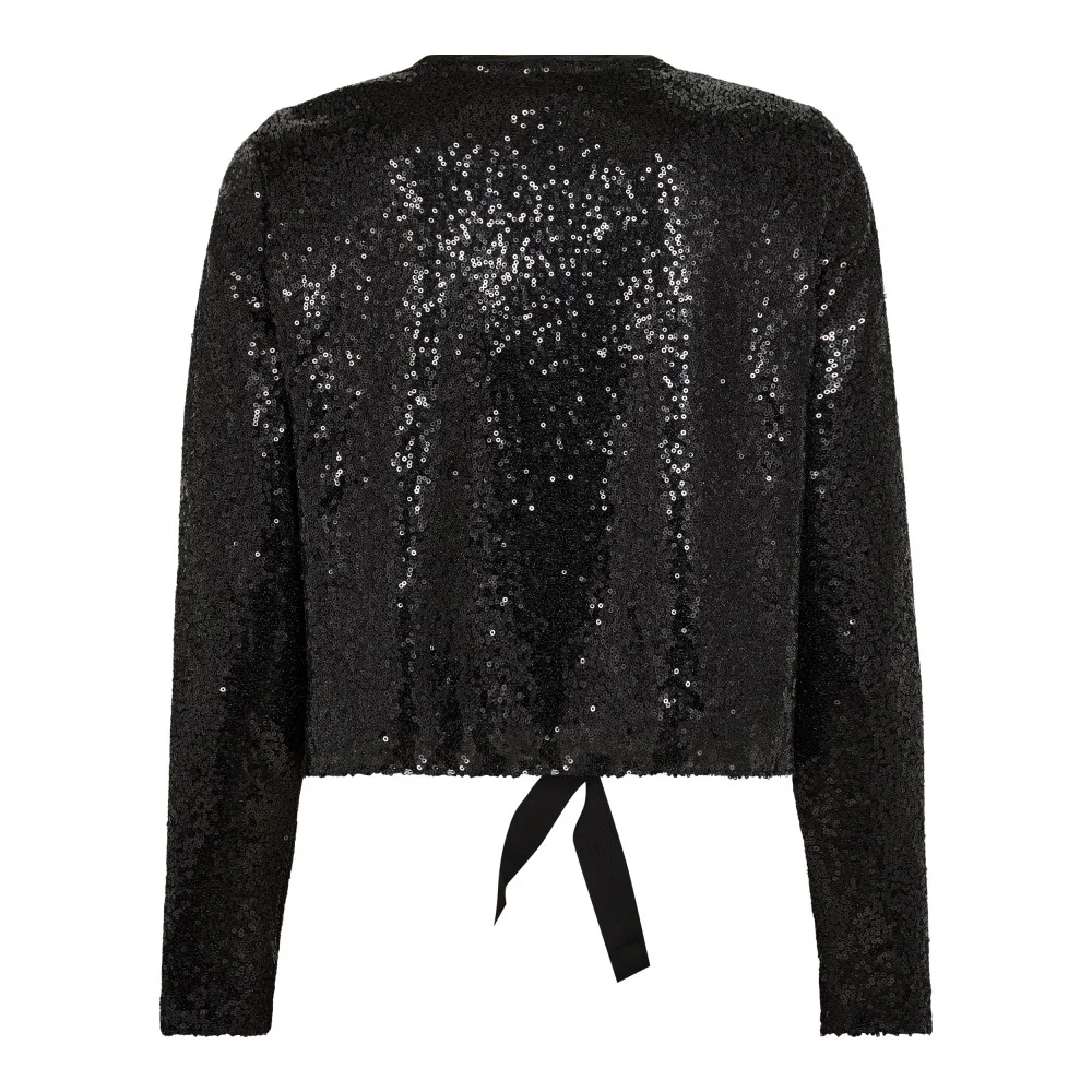 StevieCC Sequin LS Bow Blouse Black - Image 2