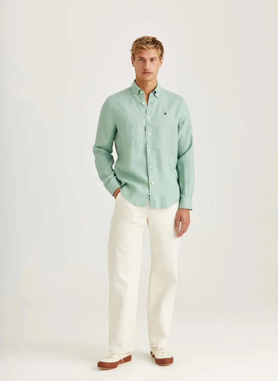 Douglas Linen Shirt-Classic Fit  Green - Image 2