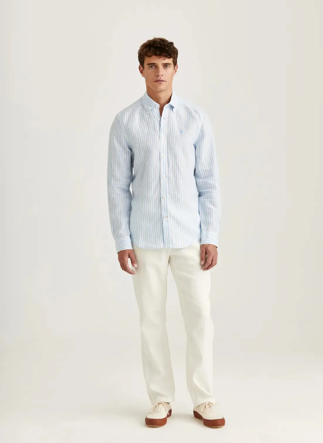 Douglas Linen Stripe Shirt-Classic Fit  Blue - Image 4