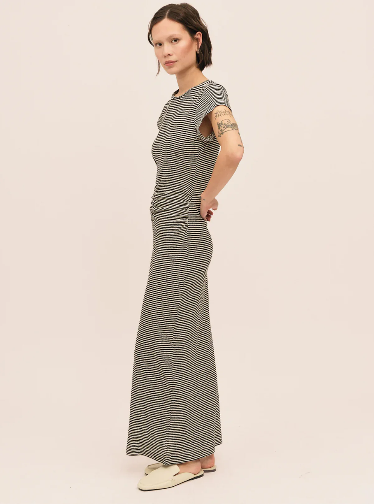 Breeze Long Tee Dress  Dream White/ Black Stripe - Image 3
