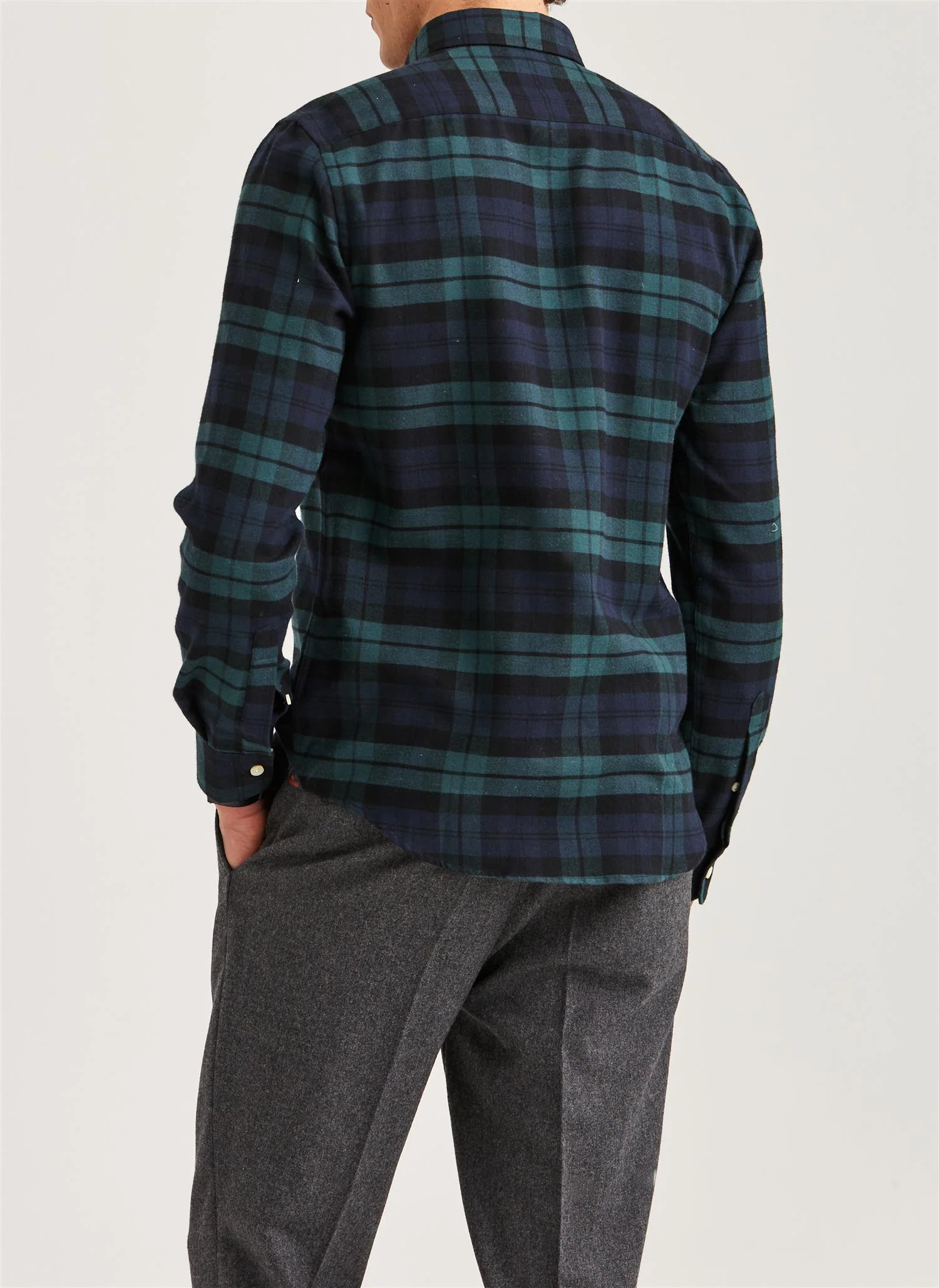 Soft Twill Tartan Shirt-Slim Fit  Navy - Image 3