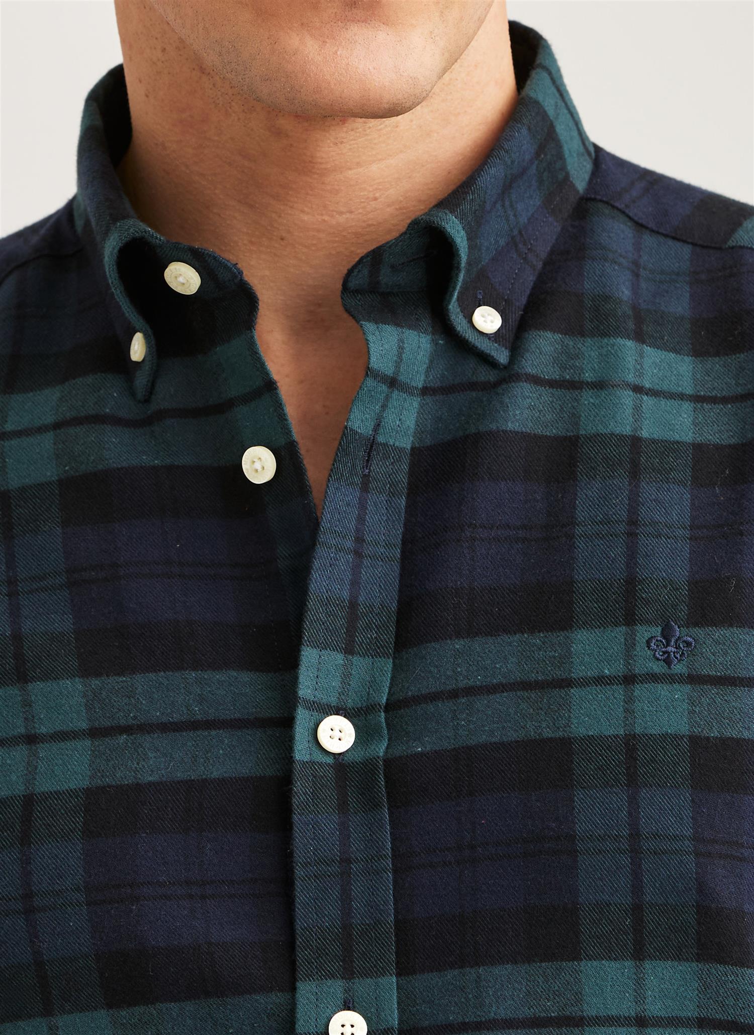Soft Twill Tartan Shirt-Slim Fit  Navy - Image 4