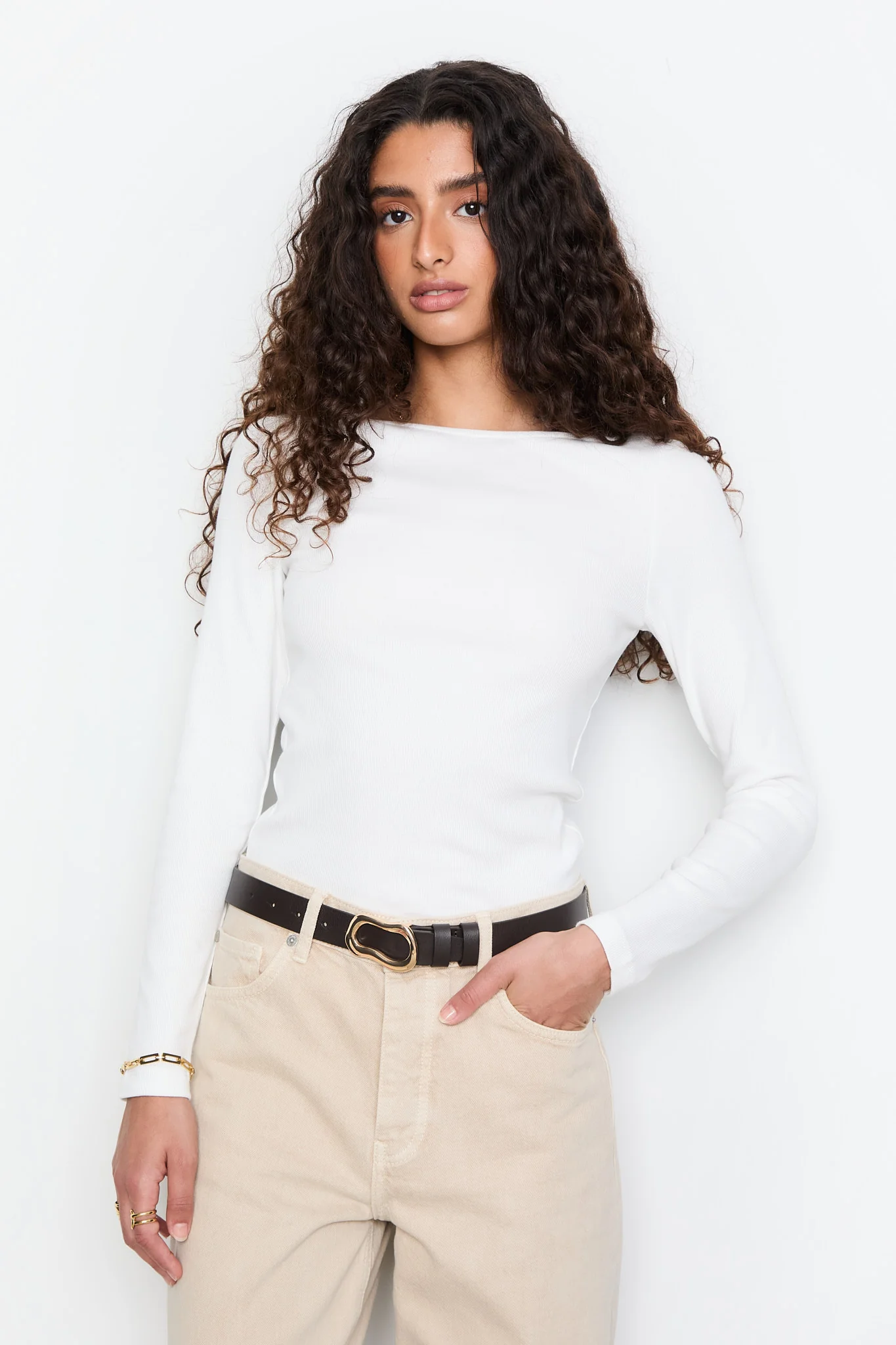 Petronella Rib Boatneck  Off-White - Image 2