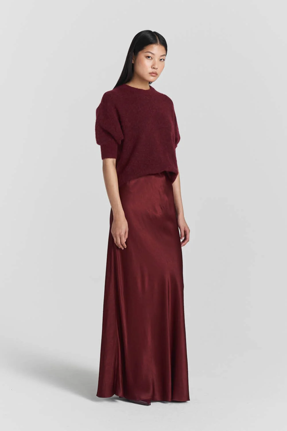 Tyne Satin Skirt Burgundy - Image 3