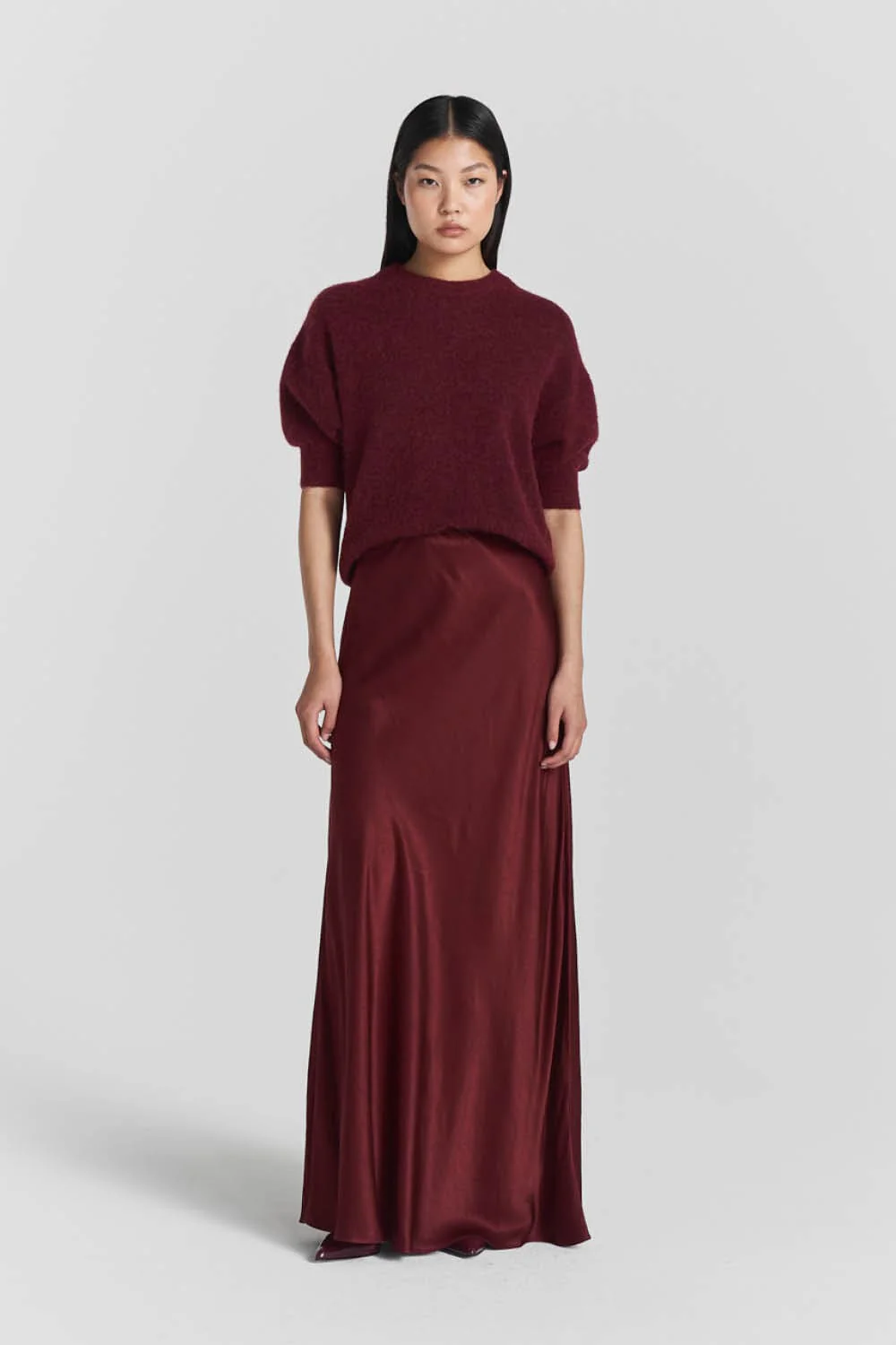 Tyne Satin Skirt Burgundy - Image 4