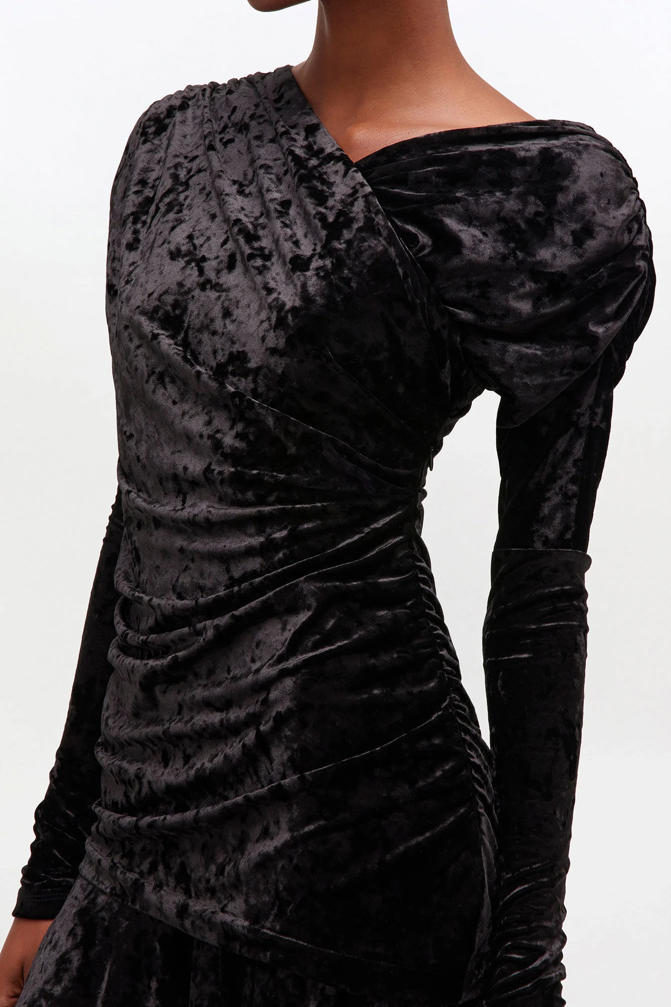 Velour Jersey Crossover Ruched Mini Dress  Black - Image 4