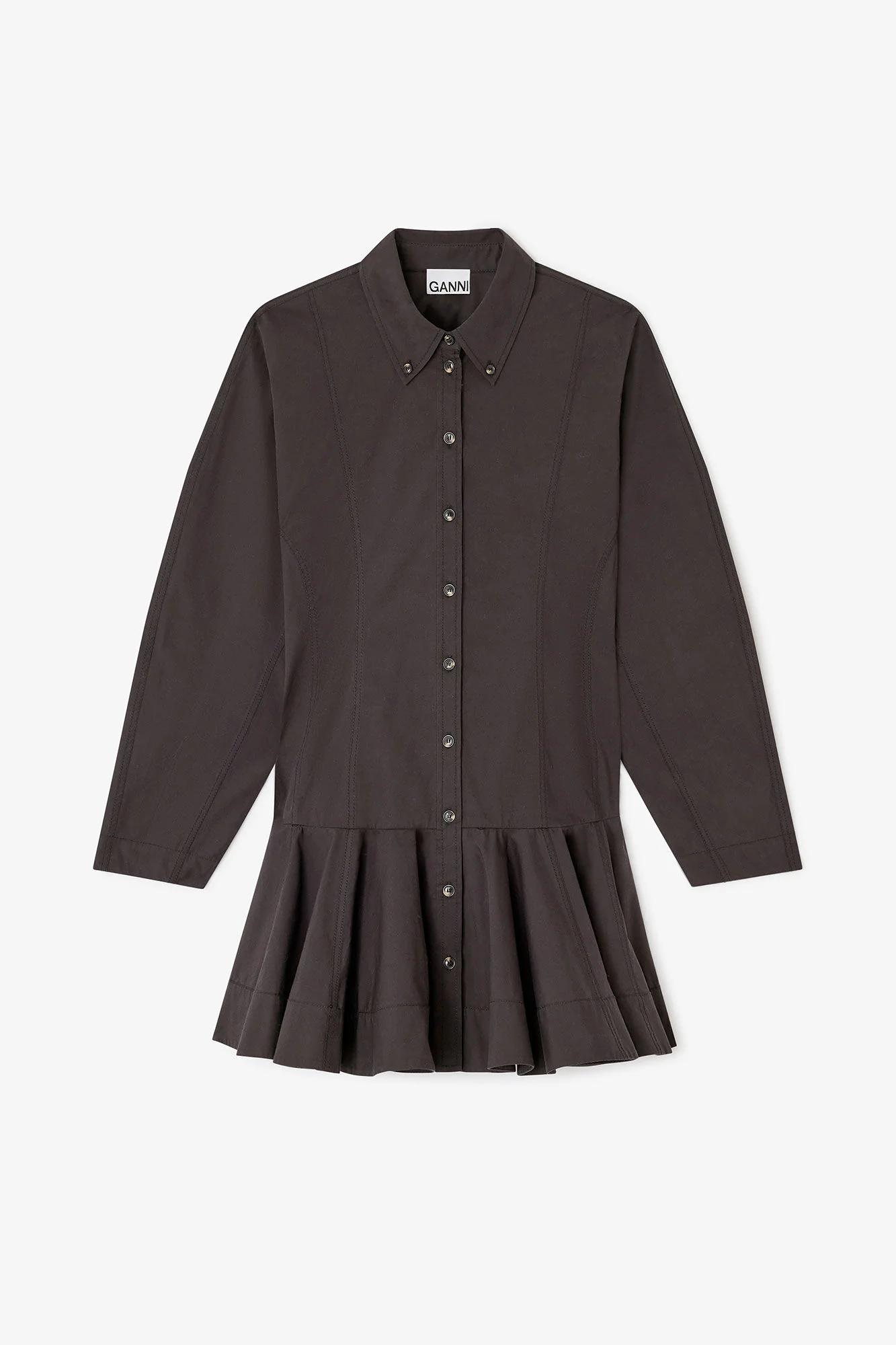 Stretch cotton buttoned mini dress  099-Black