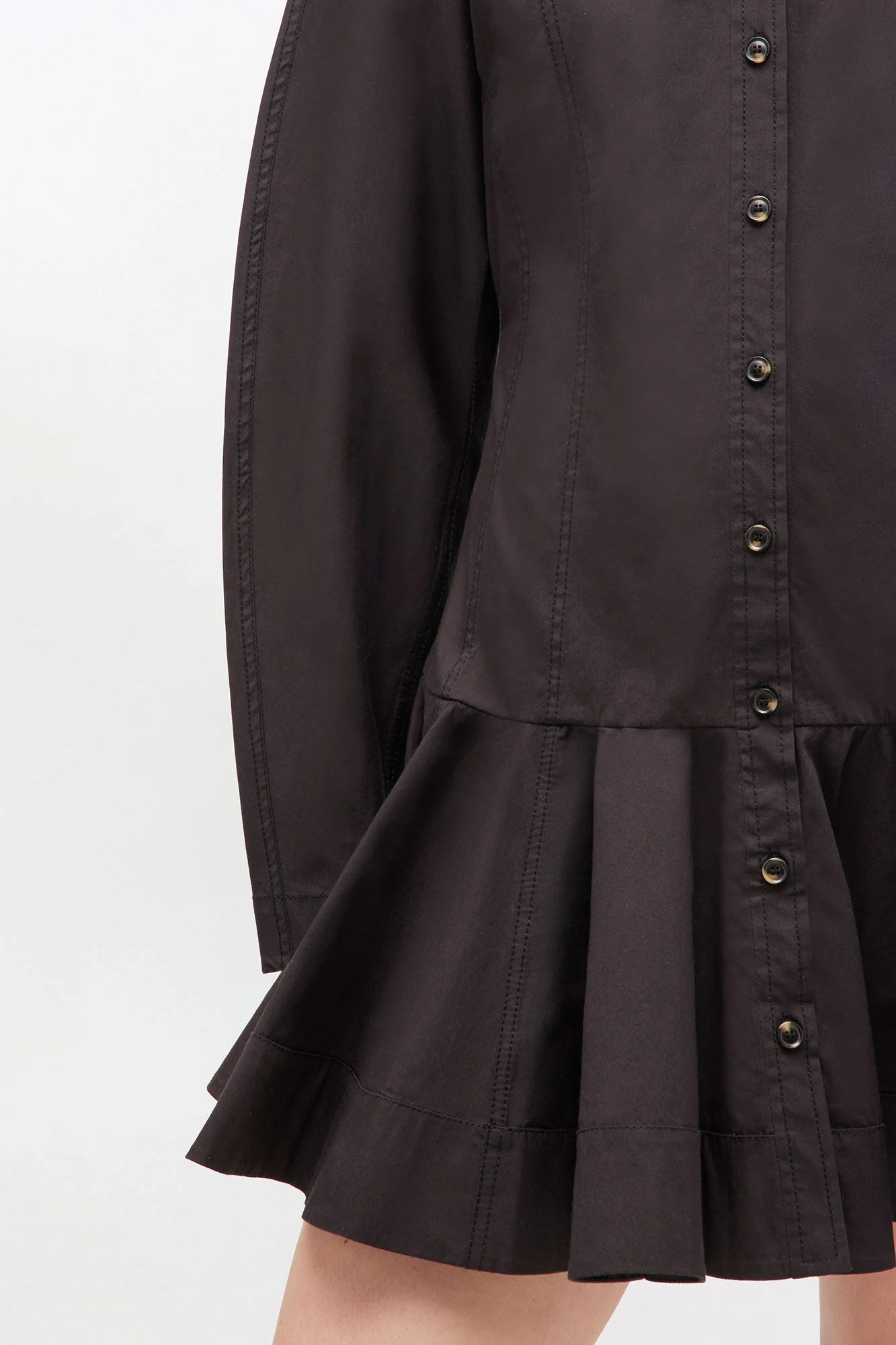 Stretch cotton buttoned mini dress  099-Black - Image 4