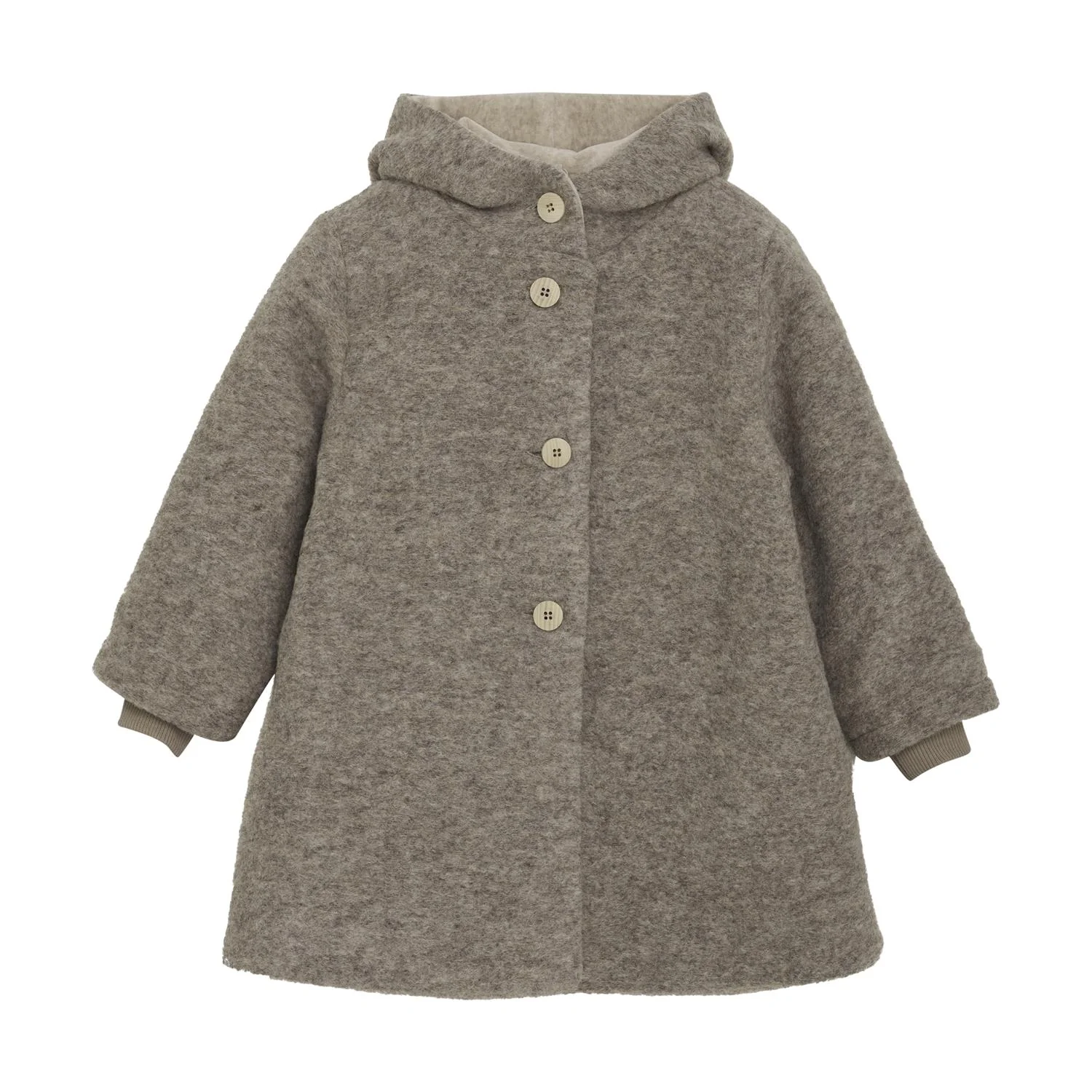 Coat Hood Wool w. Lining Camel Melange