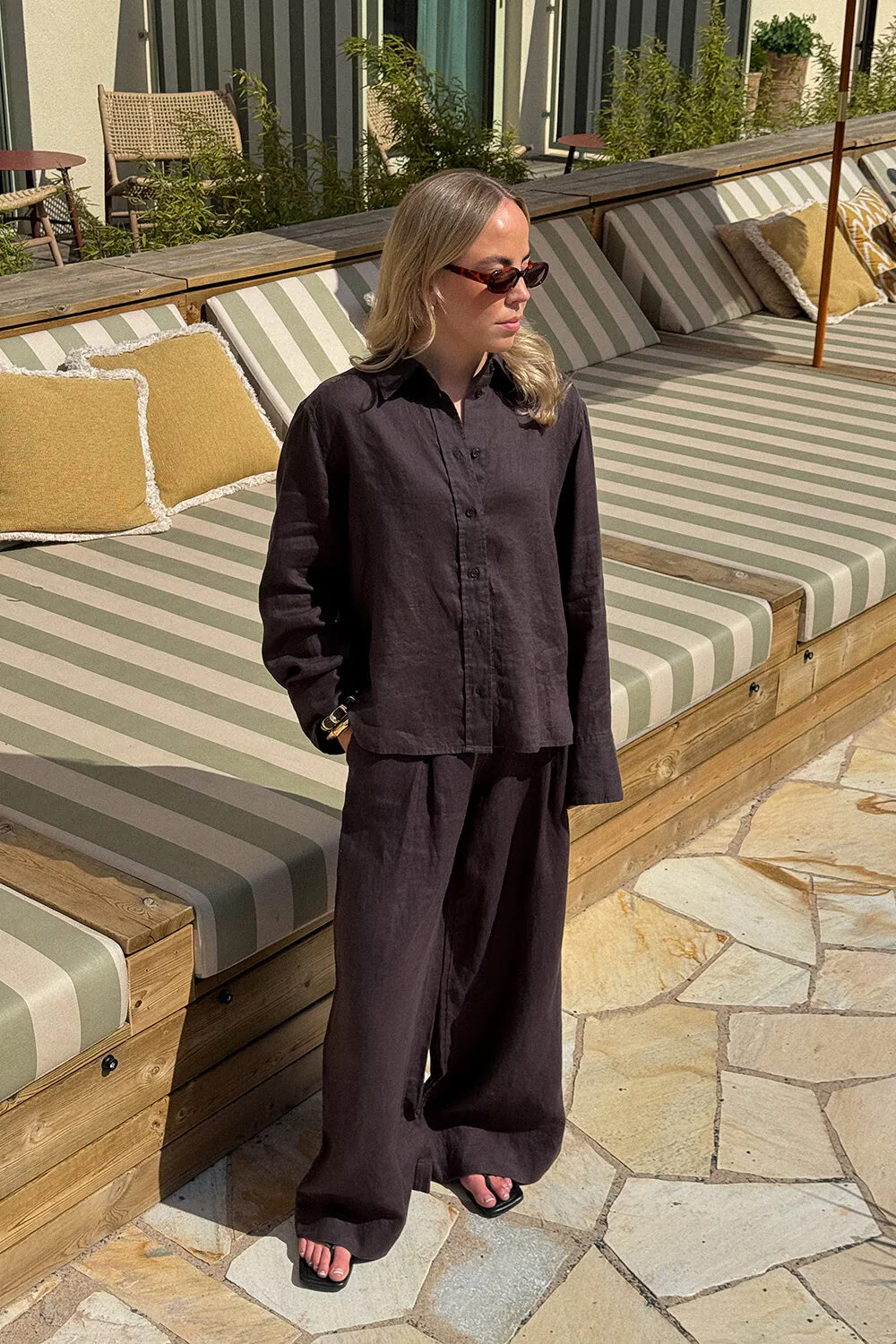 Aprilia Linen Trousers  Coffee - Image 5