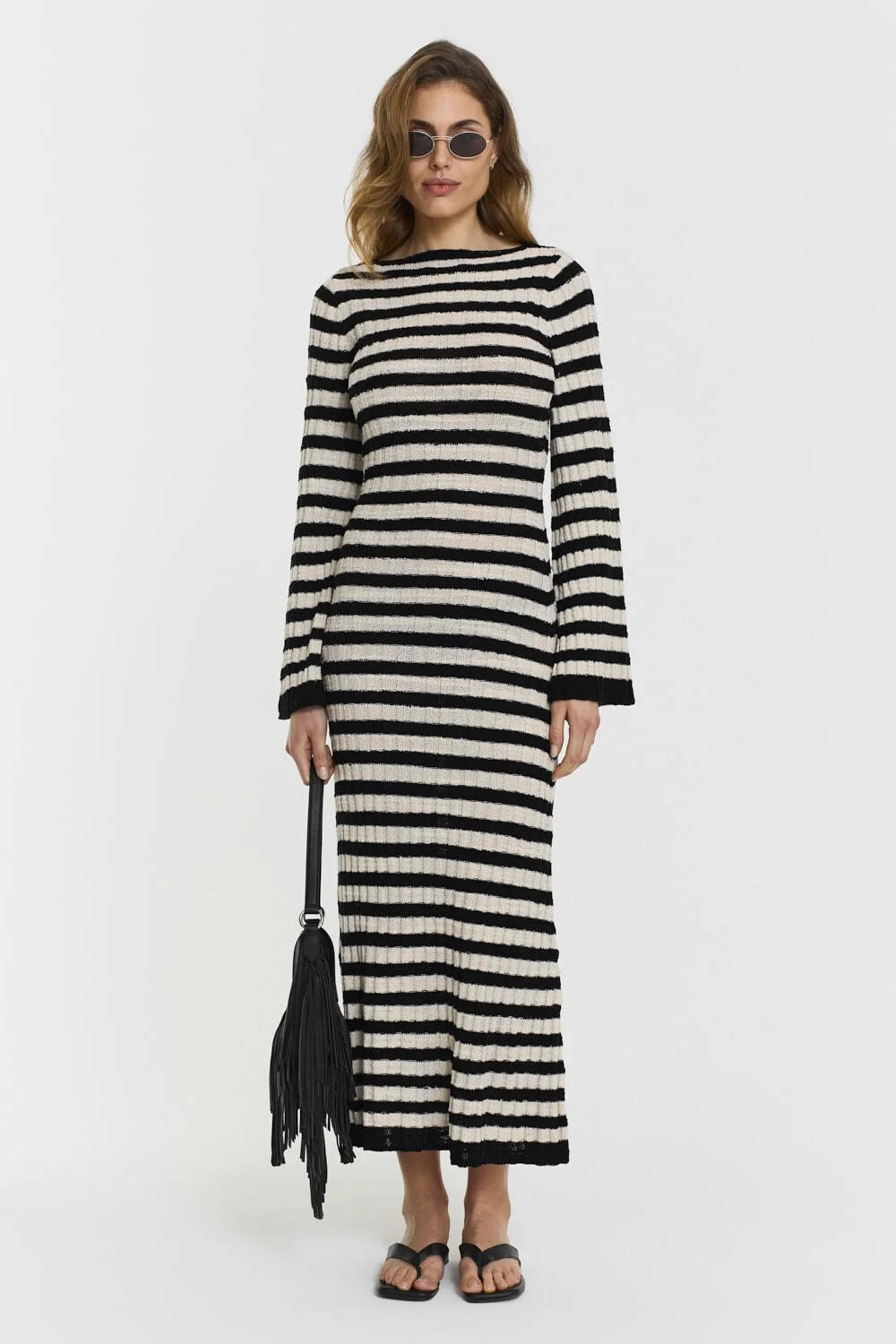 Althea Knitted Dress  Black Beige Stripe