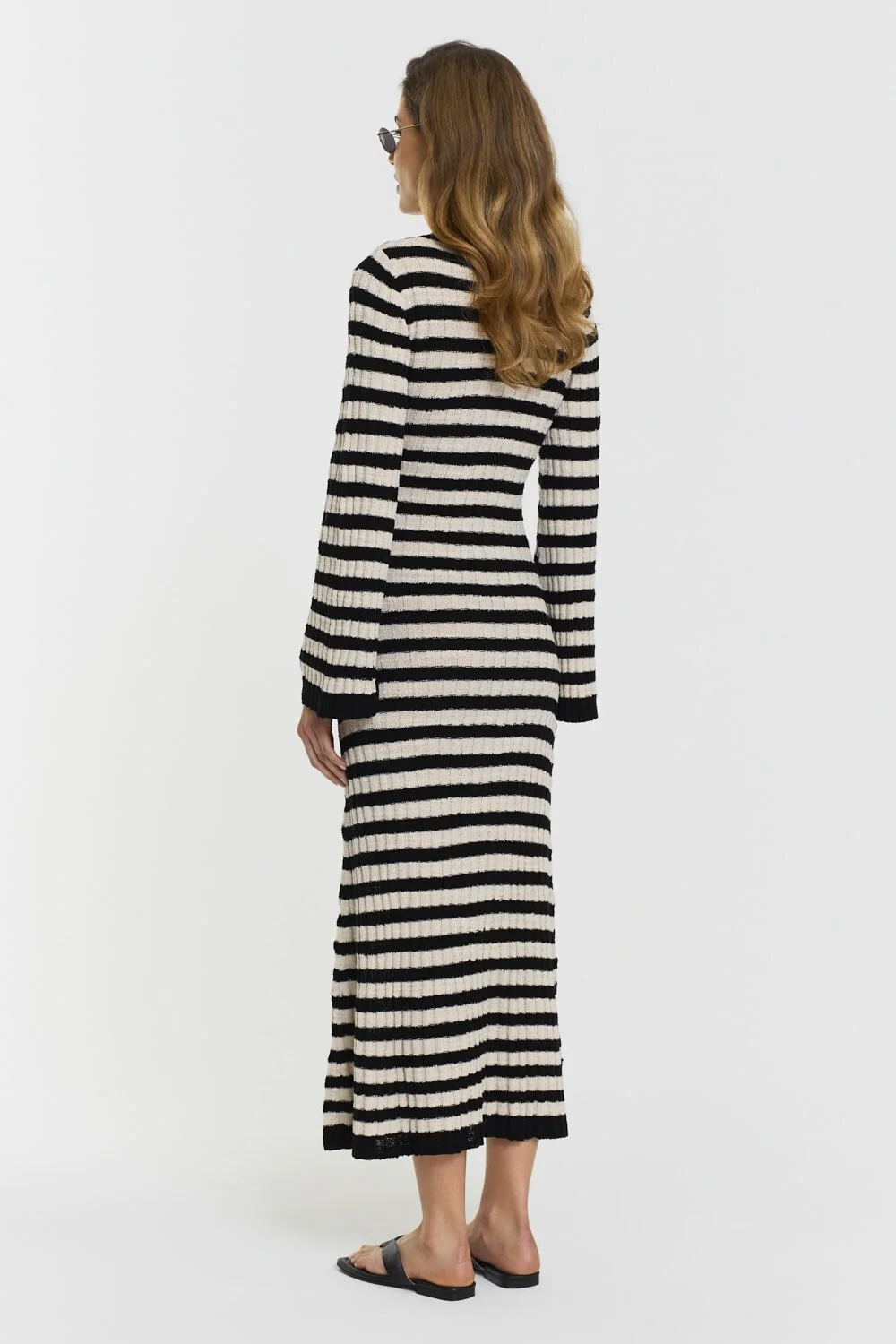 Althea Knitted Dress  Black Beige Stripe - Image 2
