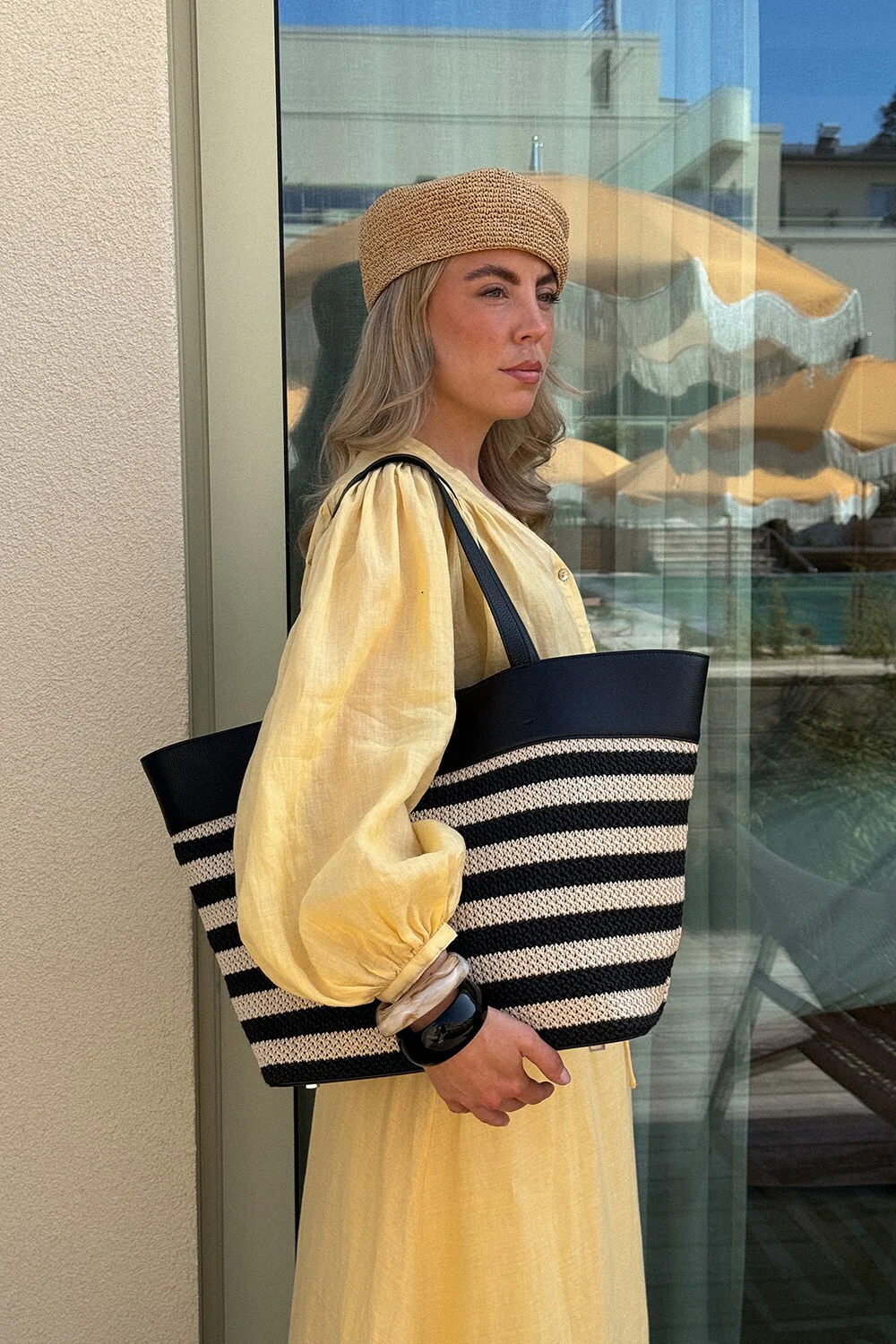 Aline Beach Bag  Black Beige Stripe - Image 2
