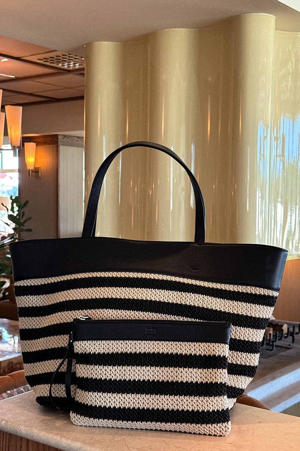 Aline Beach Bag  Black Beige Stripe - Image 3