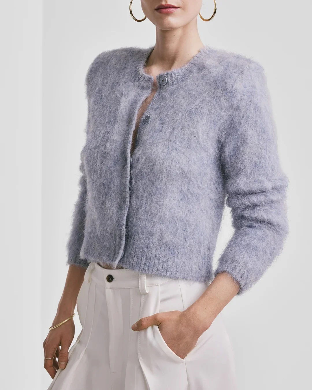 Hairy Knit Jacket  Sky Blue - Image 4