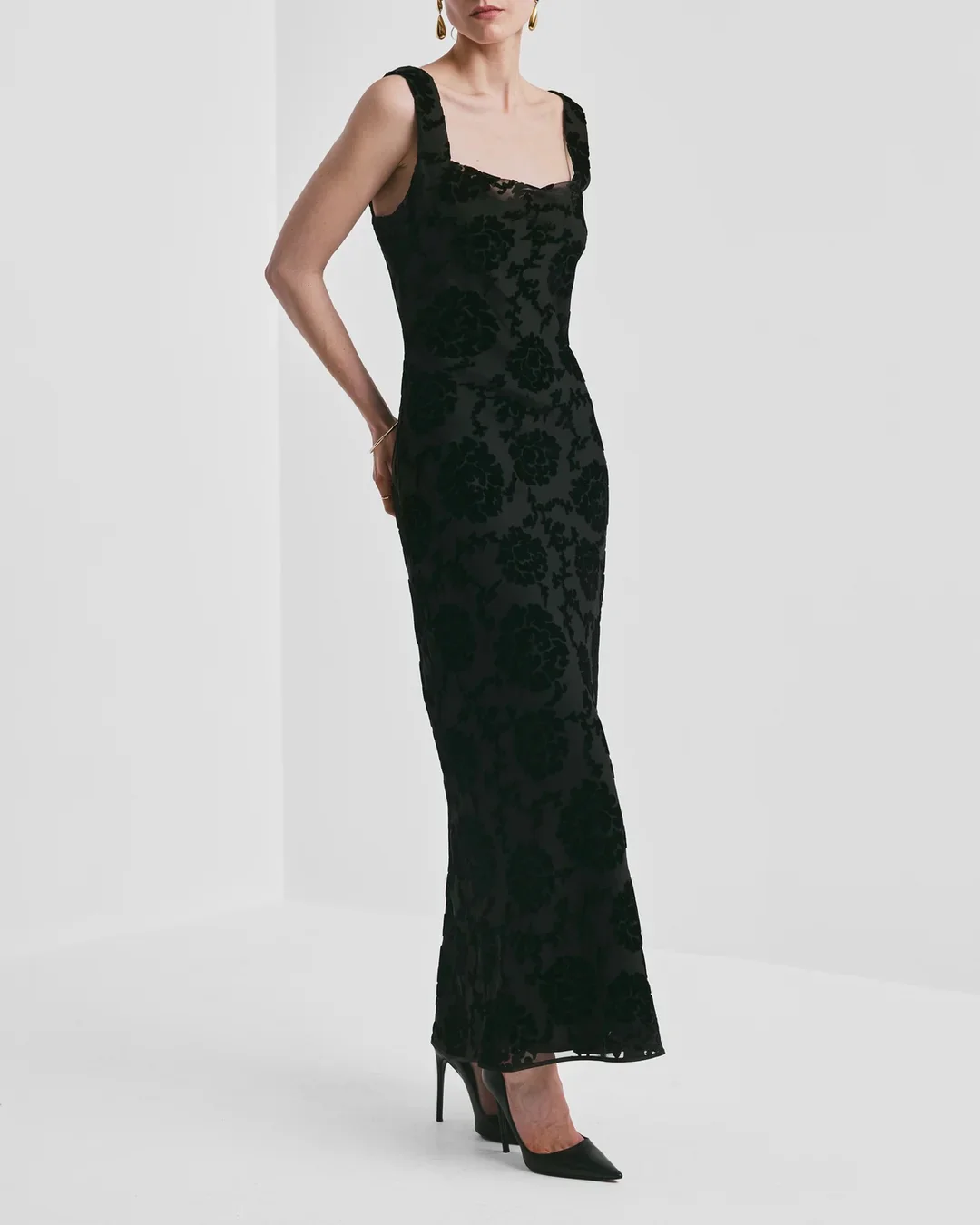 Velvet Strap Dress  Black - Image 4