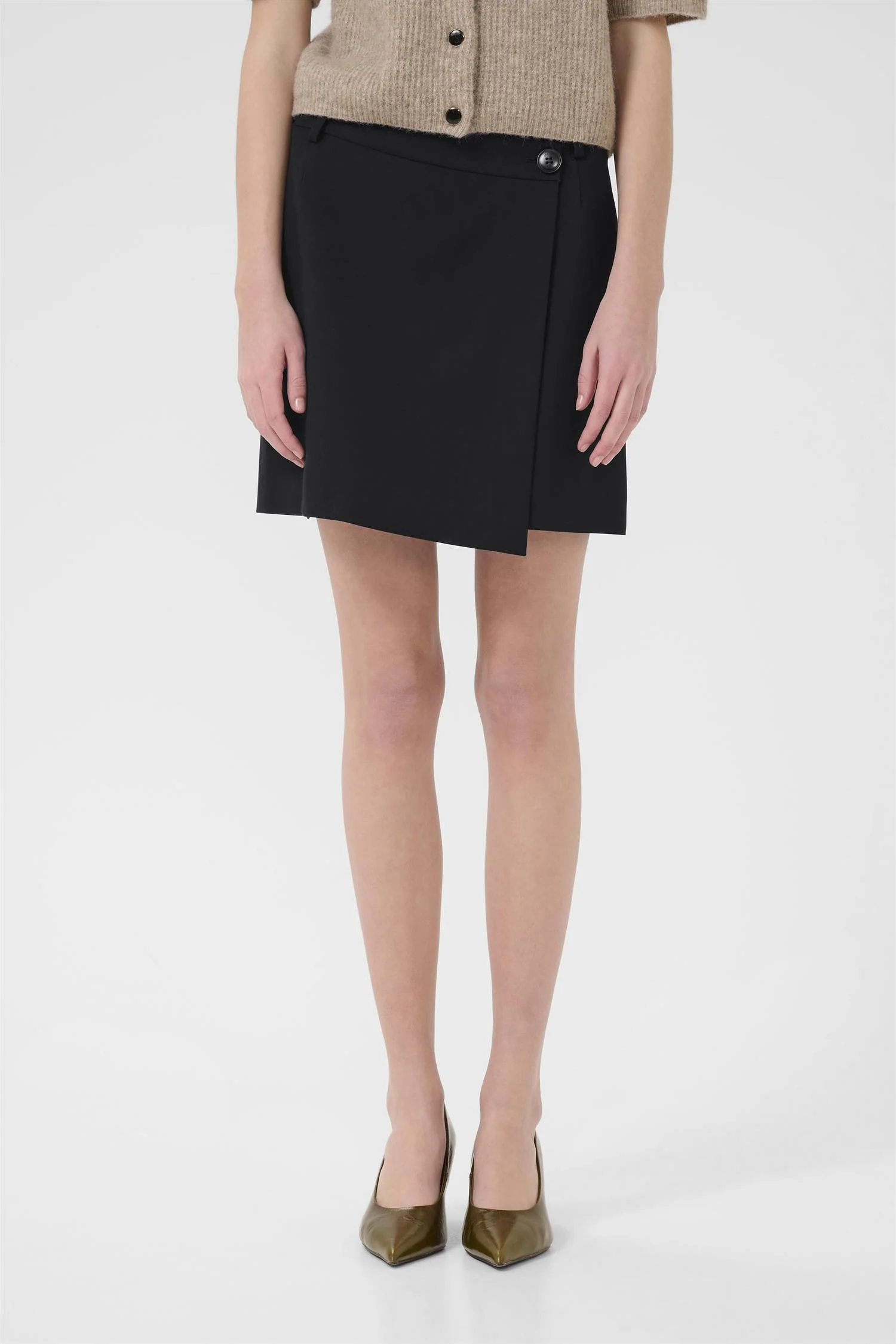 PAULA  MELANGE MW WRAP SKIRT  Black