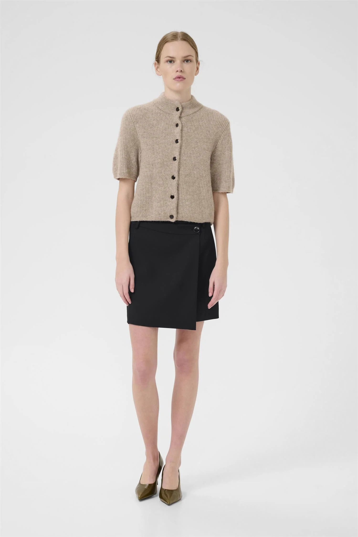 PAULA  MELANGE MW WRAP SKIRT  Black - Image 3