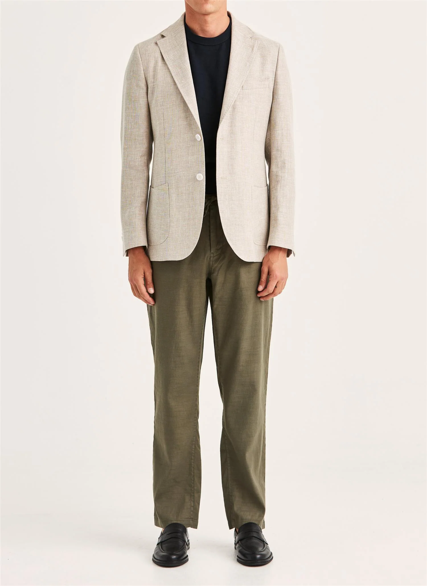 Linen Wool Hopsack Jacket  Khaki - Image 2