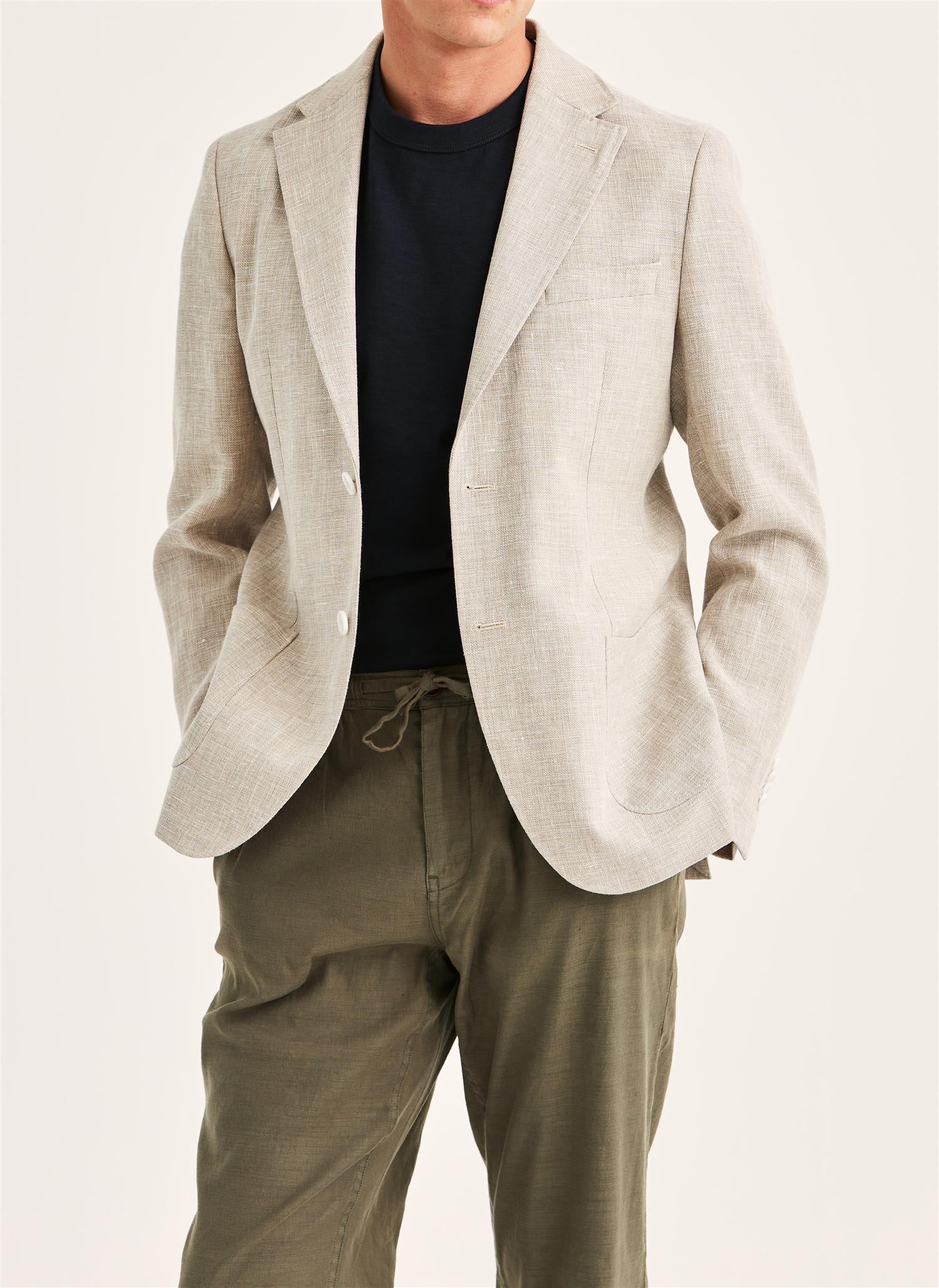Linen Wool Hopsack Jacket  Khaki - Image 5