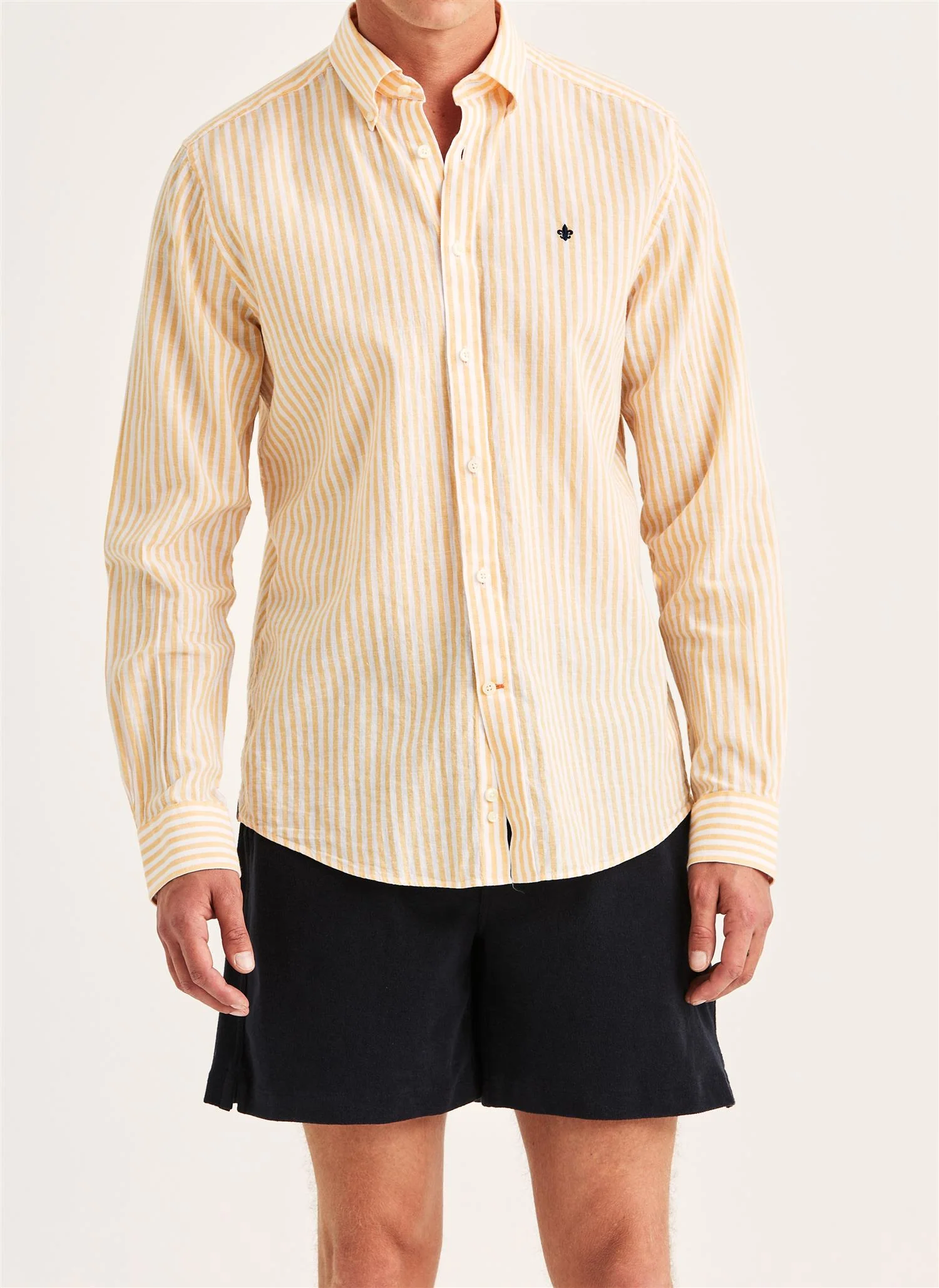Douglas Linen Stripe Shirt-Classic Fit  Orange