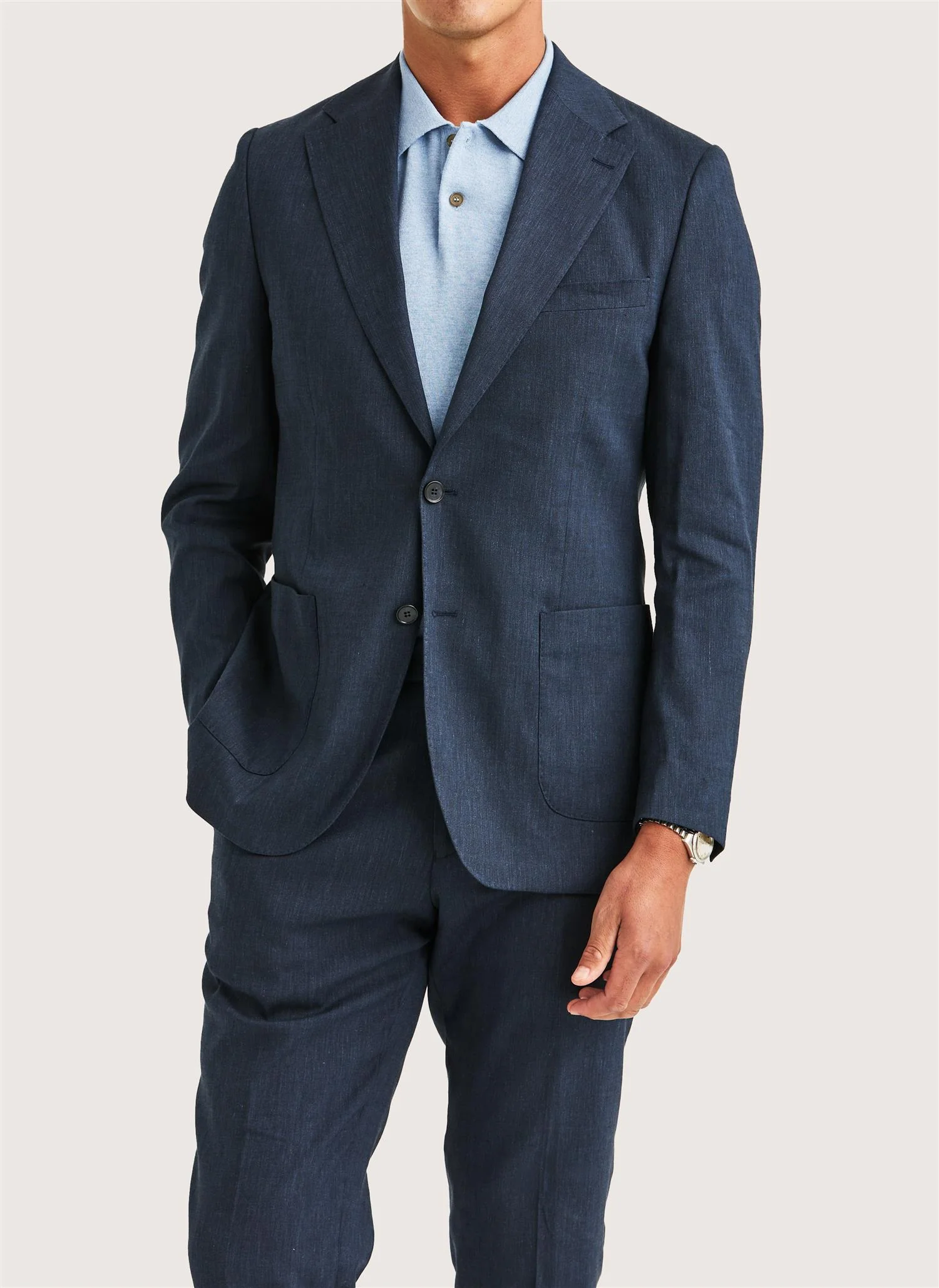 Morris Linen Suit Jacket  Navy - Image 2