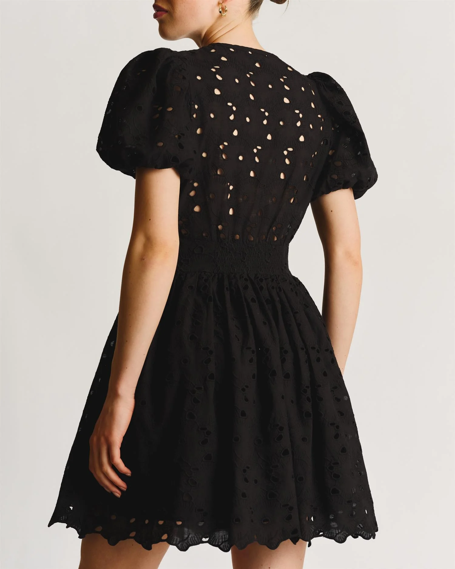 Broderie Anglaise Puffed Dress  Black - Image 3