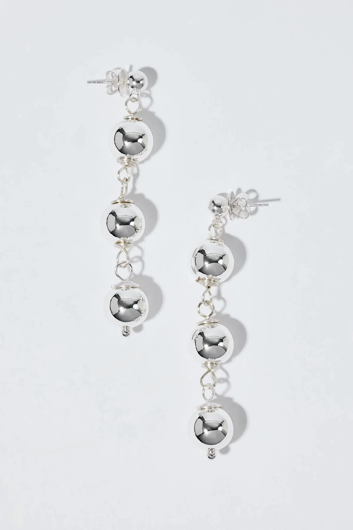 Tiny Trio Sphere Earrings  Silver