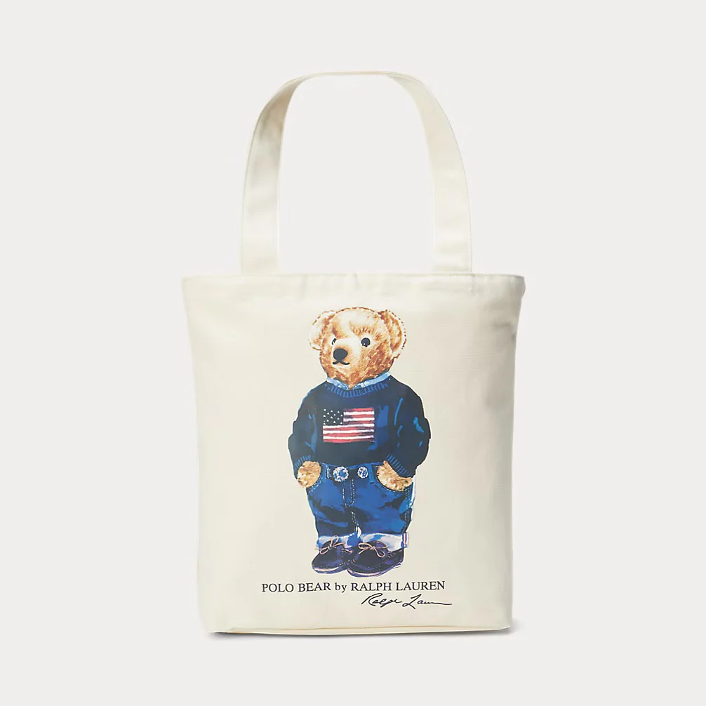 Polo Bear Cotton Canvas Tote Creme