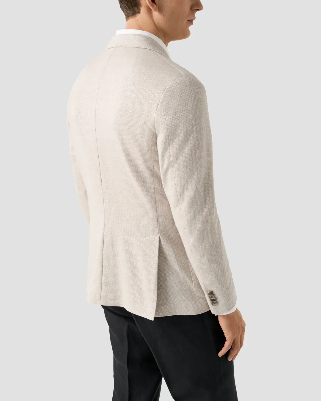 Herringbone Linen Jersey Soft Jacket  Beige - Image 4
