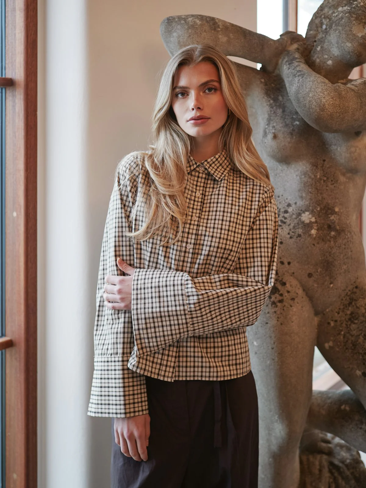 Rosa Checked Shirt Beige - Image 4