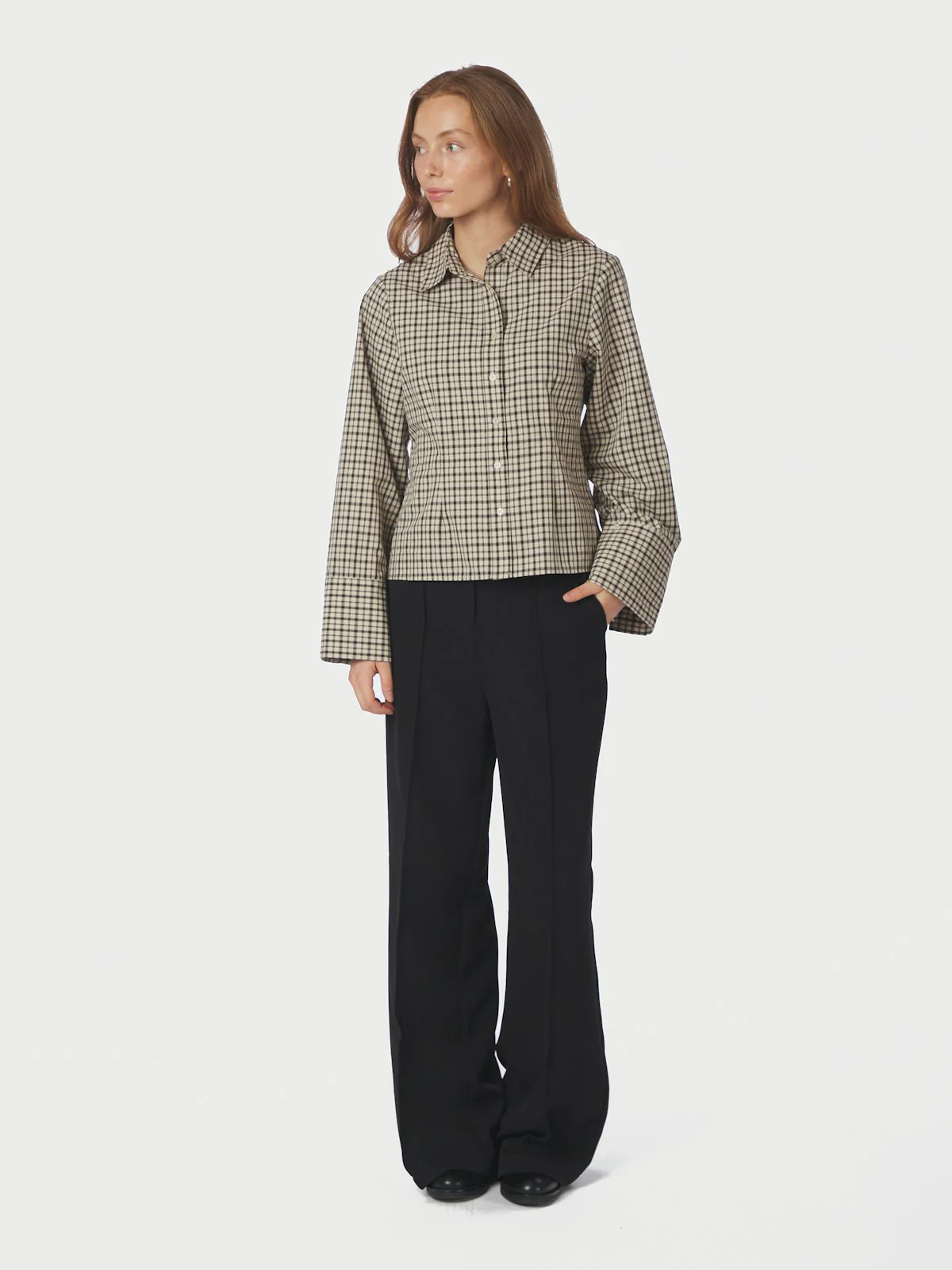 Rosa Checked Shirt Beige - Image 6
