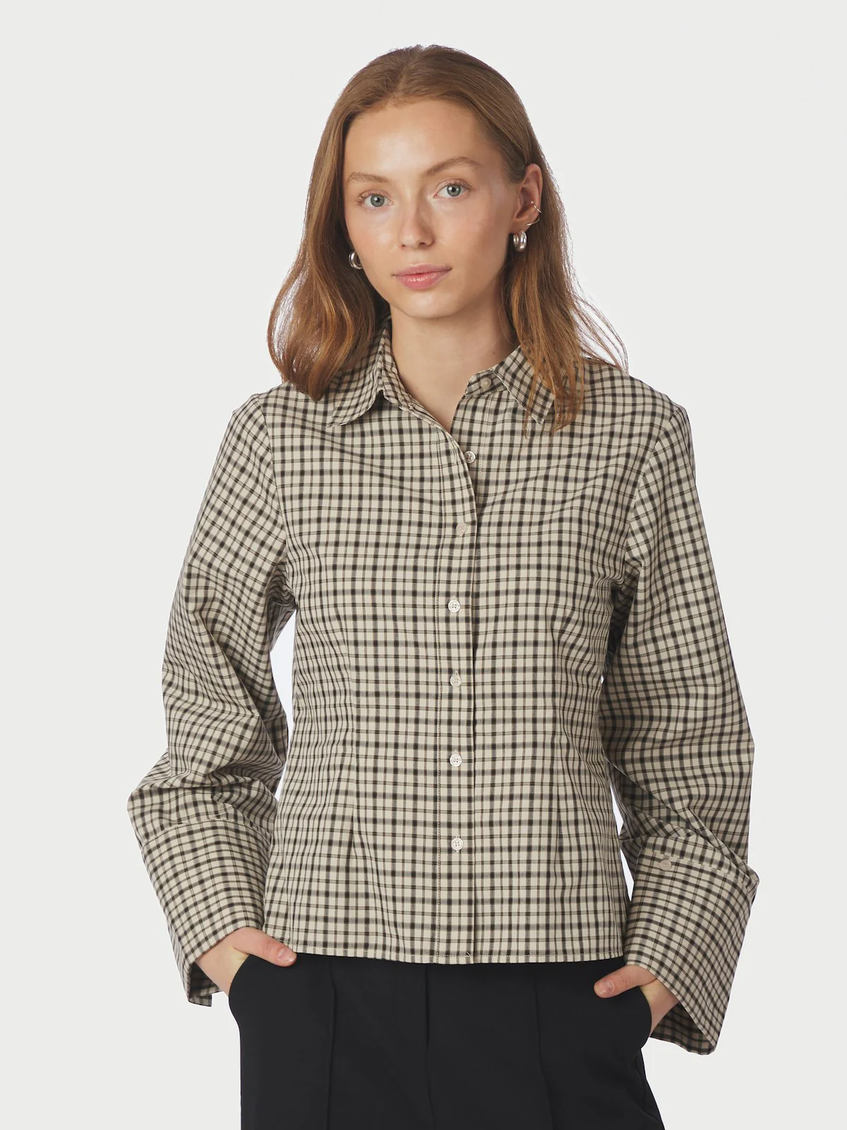 Rosa Checked Shirt Beige - Image 8
