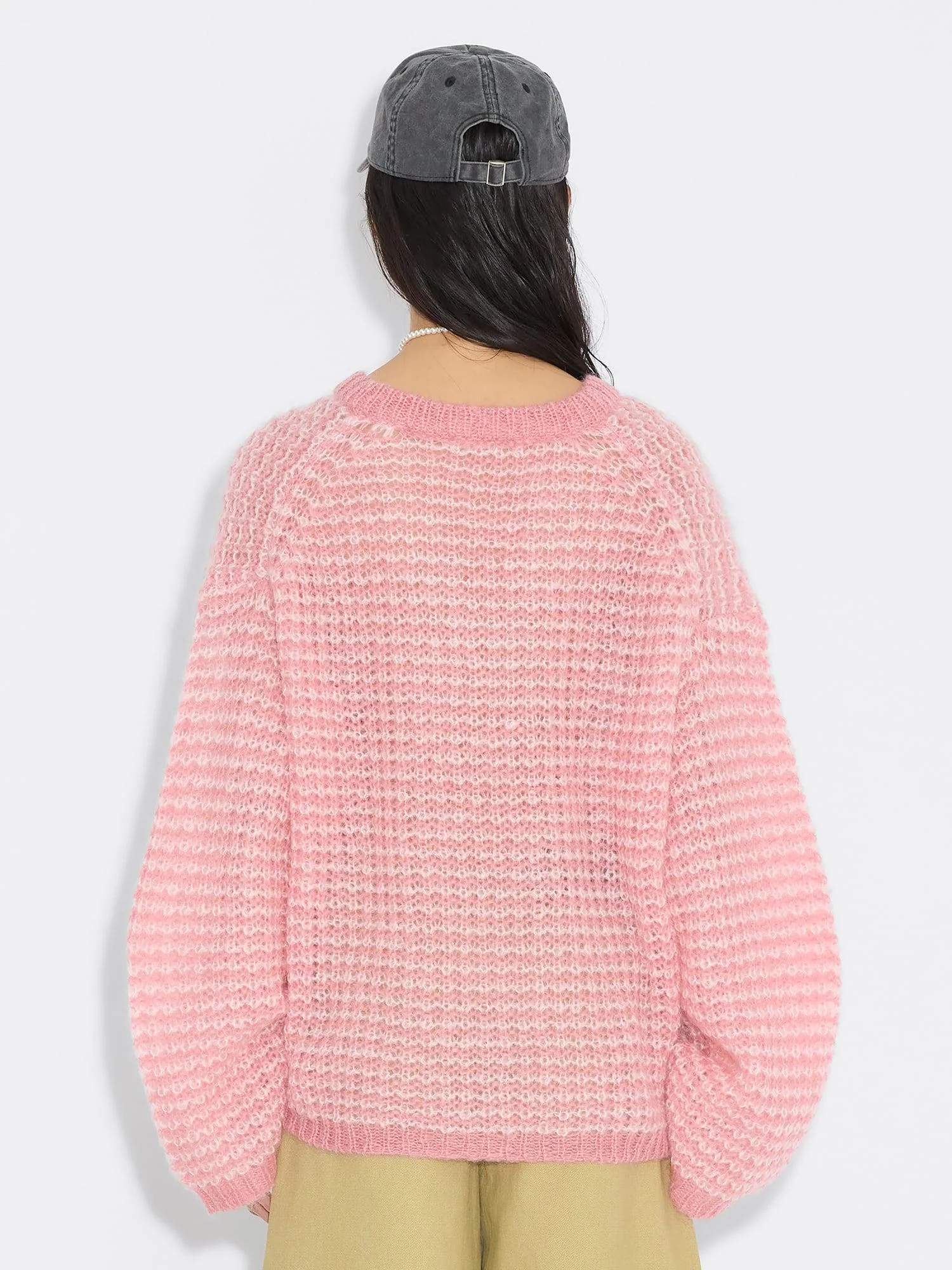 Boxy Mohair V-Neck  Pink Mix - Image 2