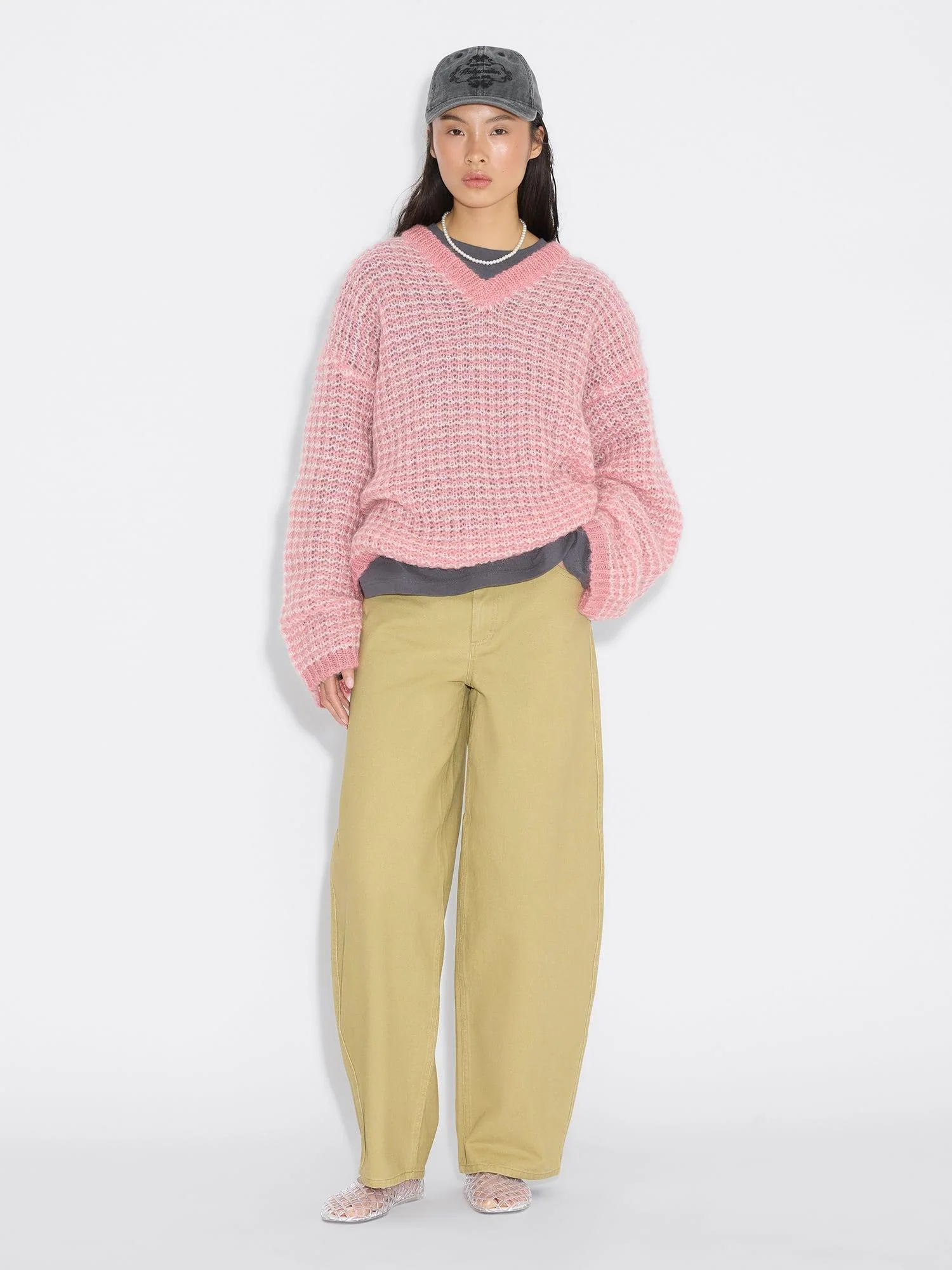 Boxy Mohair V-Neck  Pink Mix - Image 5