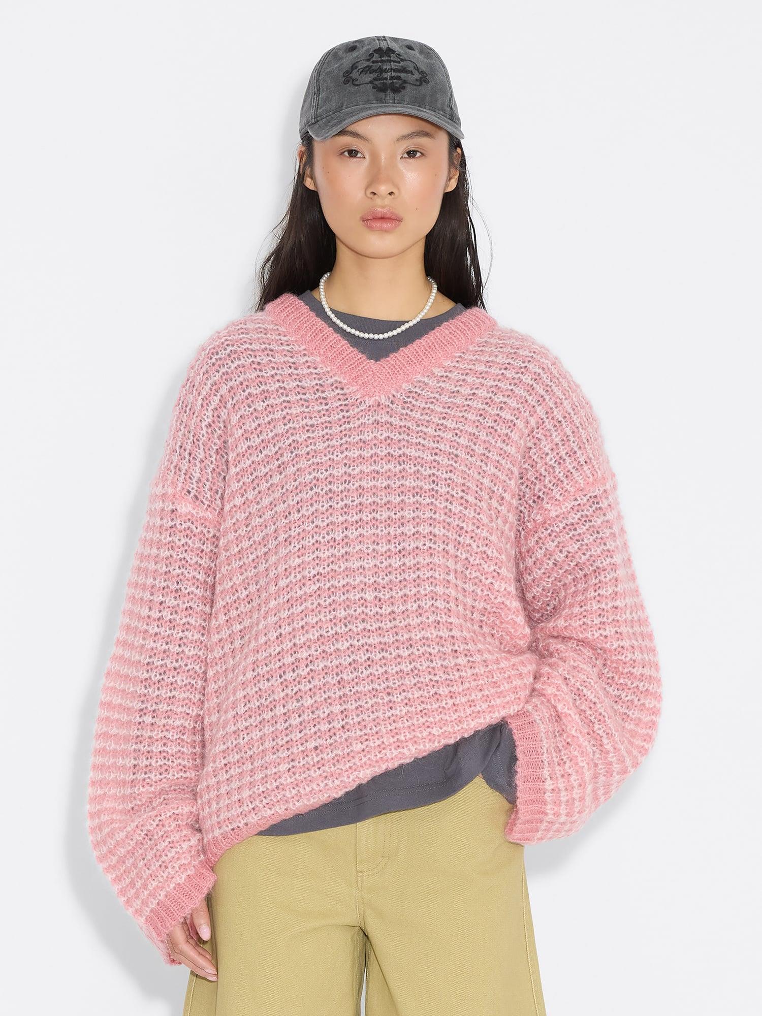 Boxy Mohair V-Neck  Pink Mix - Image 6