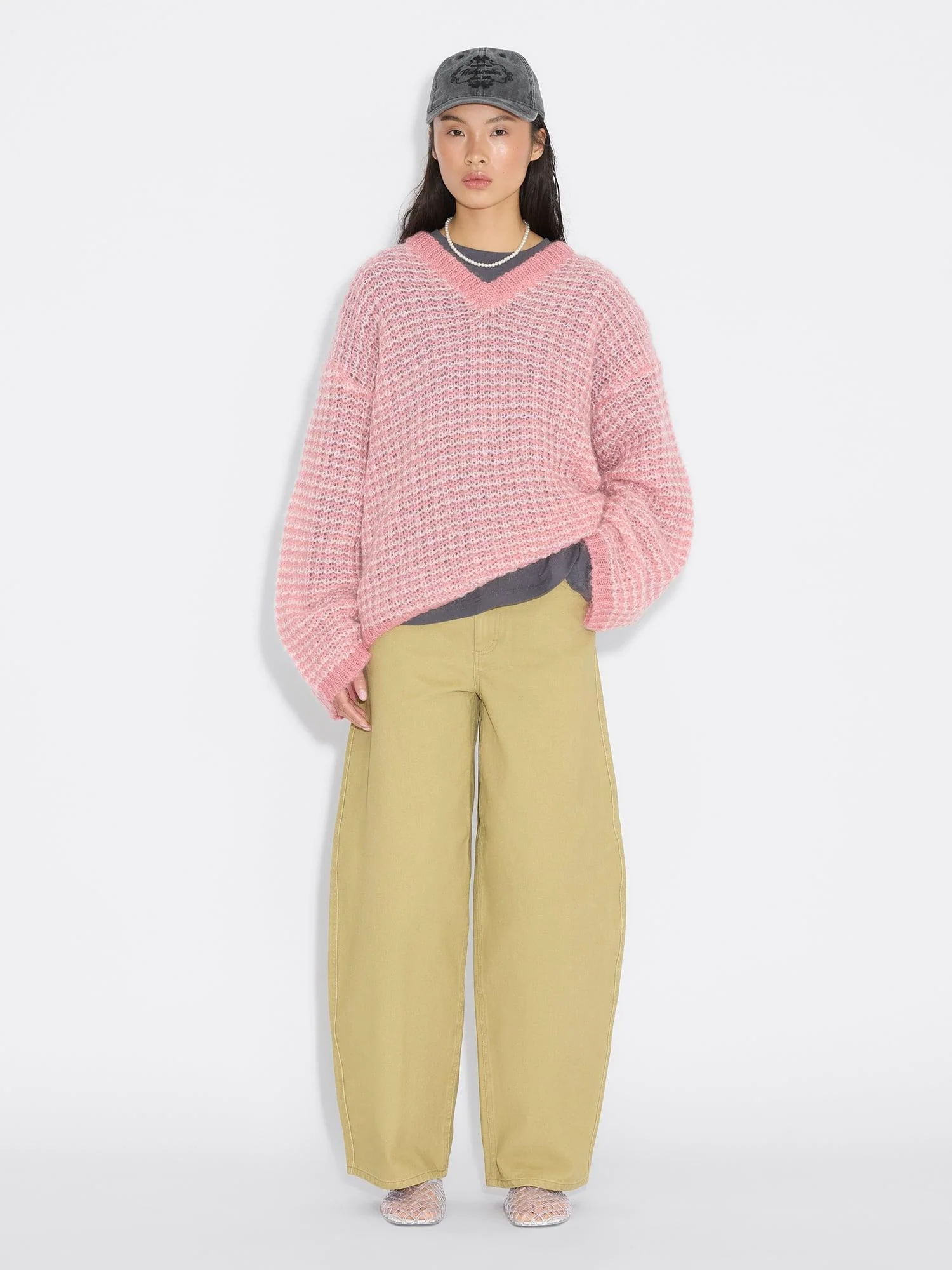 Boxy Mohair V-Neck  Pink Mix - Image 7