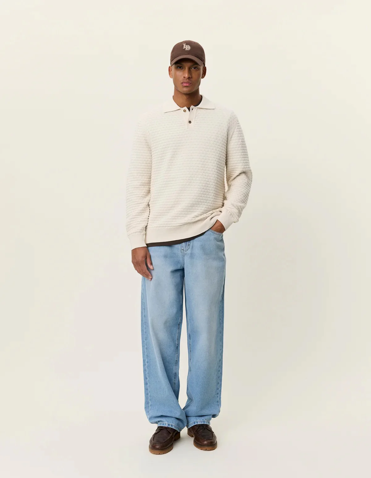 Billy Weave Knitted LS Polo  Light Ivory - Image 4