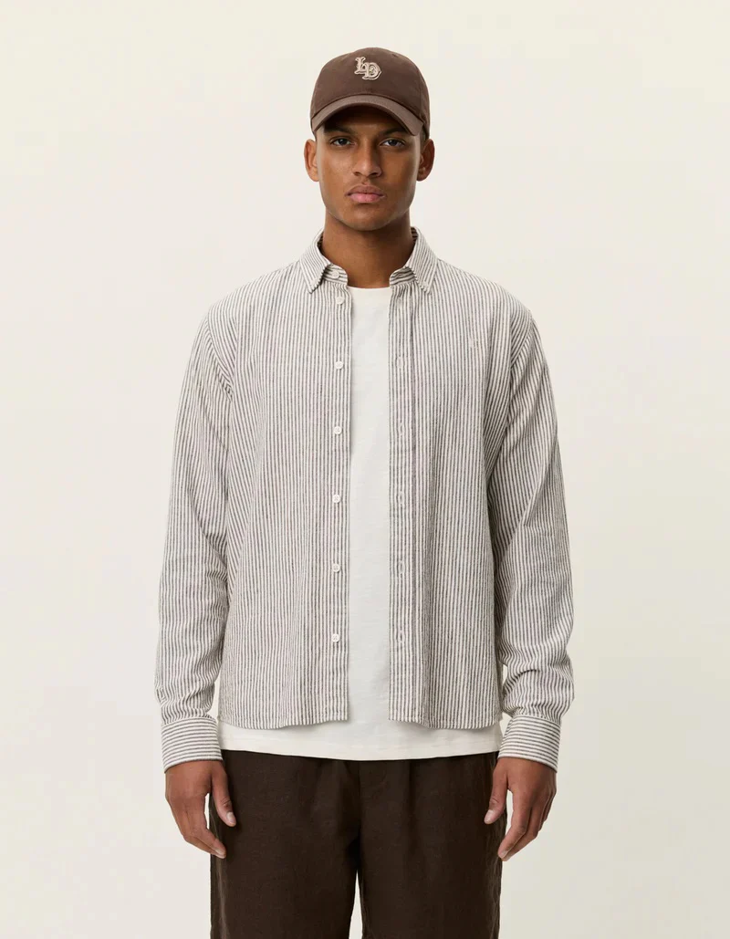 Konrad Stripe Cotton Linen Shirt  Teak Brown - Image 3