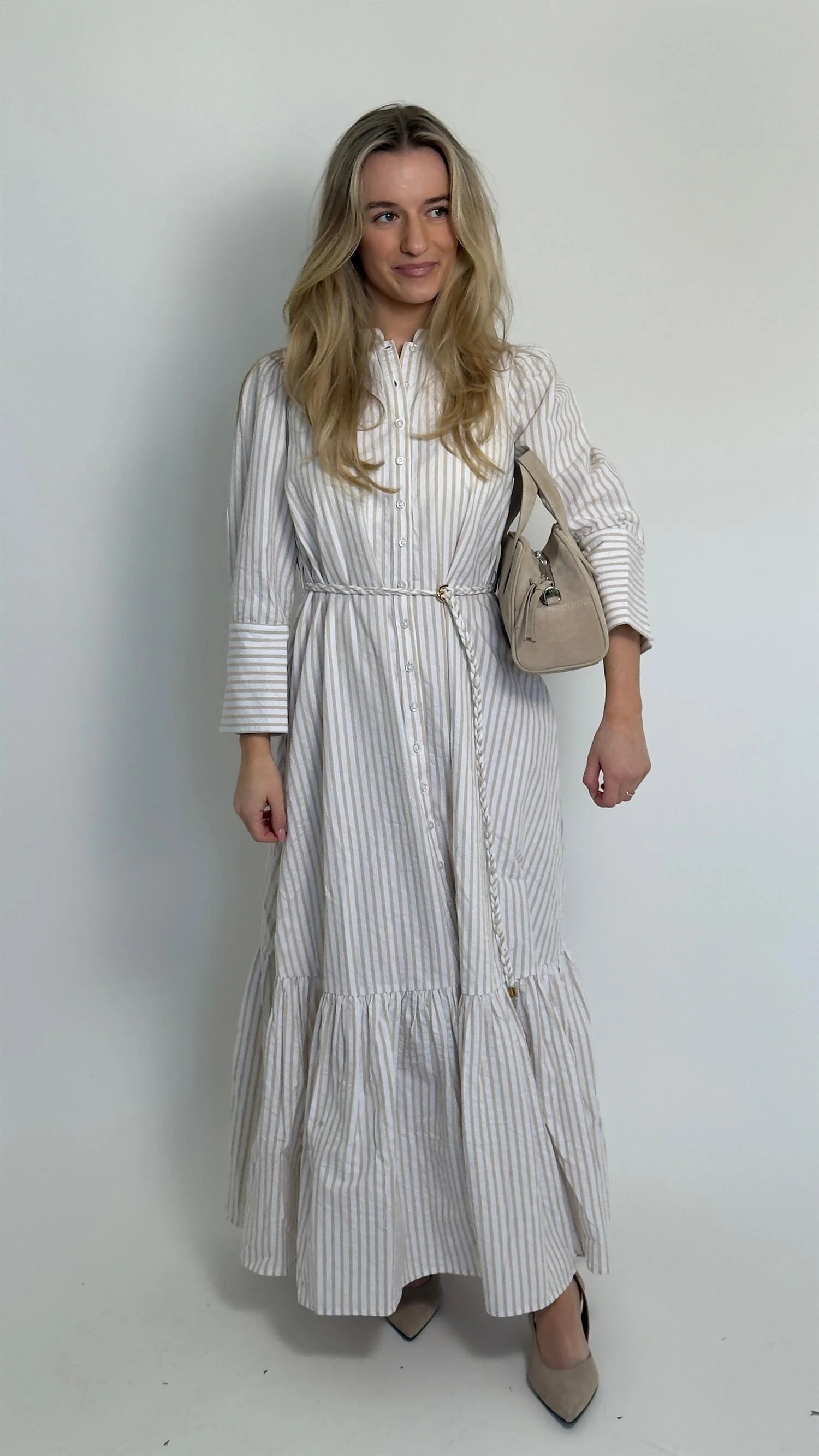 Seersucker Button-Down Dress  Khaki Stripe
