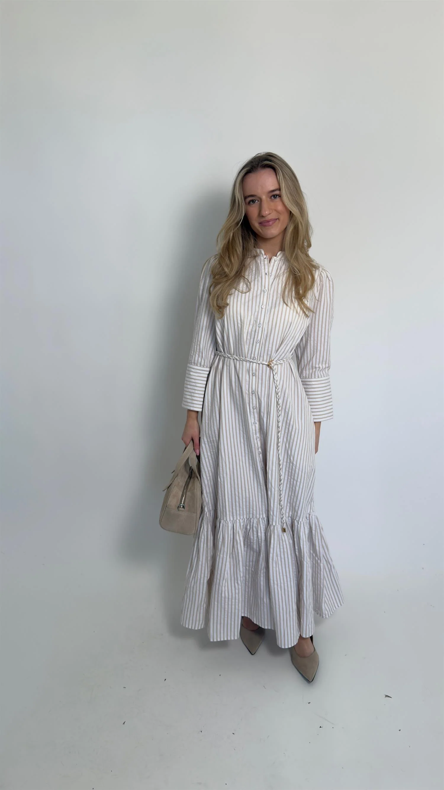 Seersucker Button-Down Dress  Khaki Stripe - Image 3