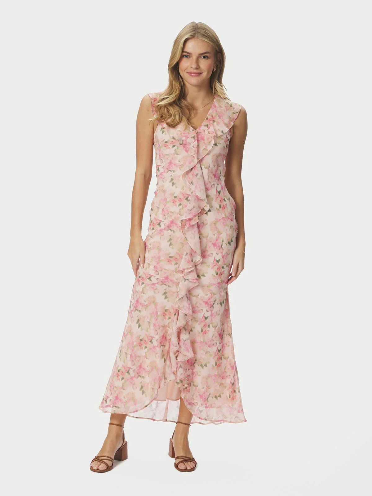 Zella Chiffon Print Dress Dusty Pink - Image 8