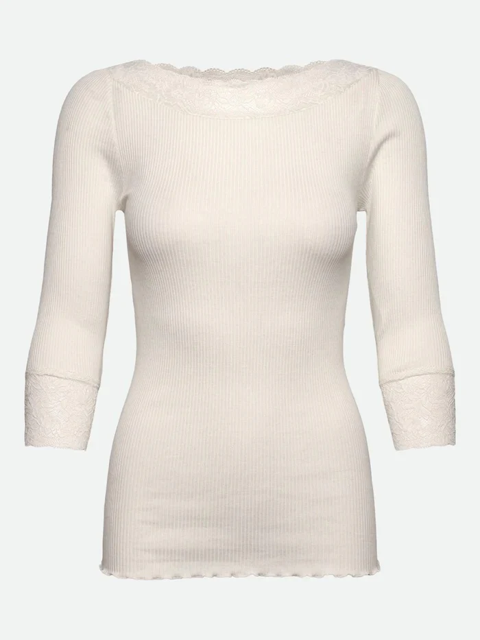 RWBeatha Silk 3/4 Sleeve Boatneck Lace T-shirt  Ivory