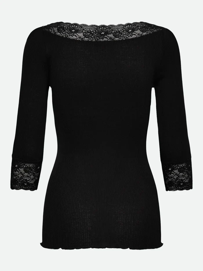 RWBeatha Silk 3/4 Sleeve Boatneck Lace T-shirt  Black - Image 2