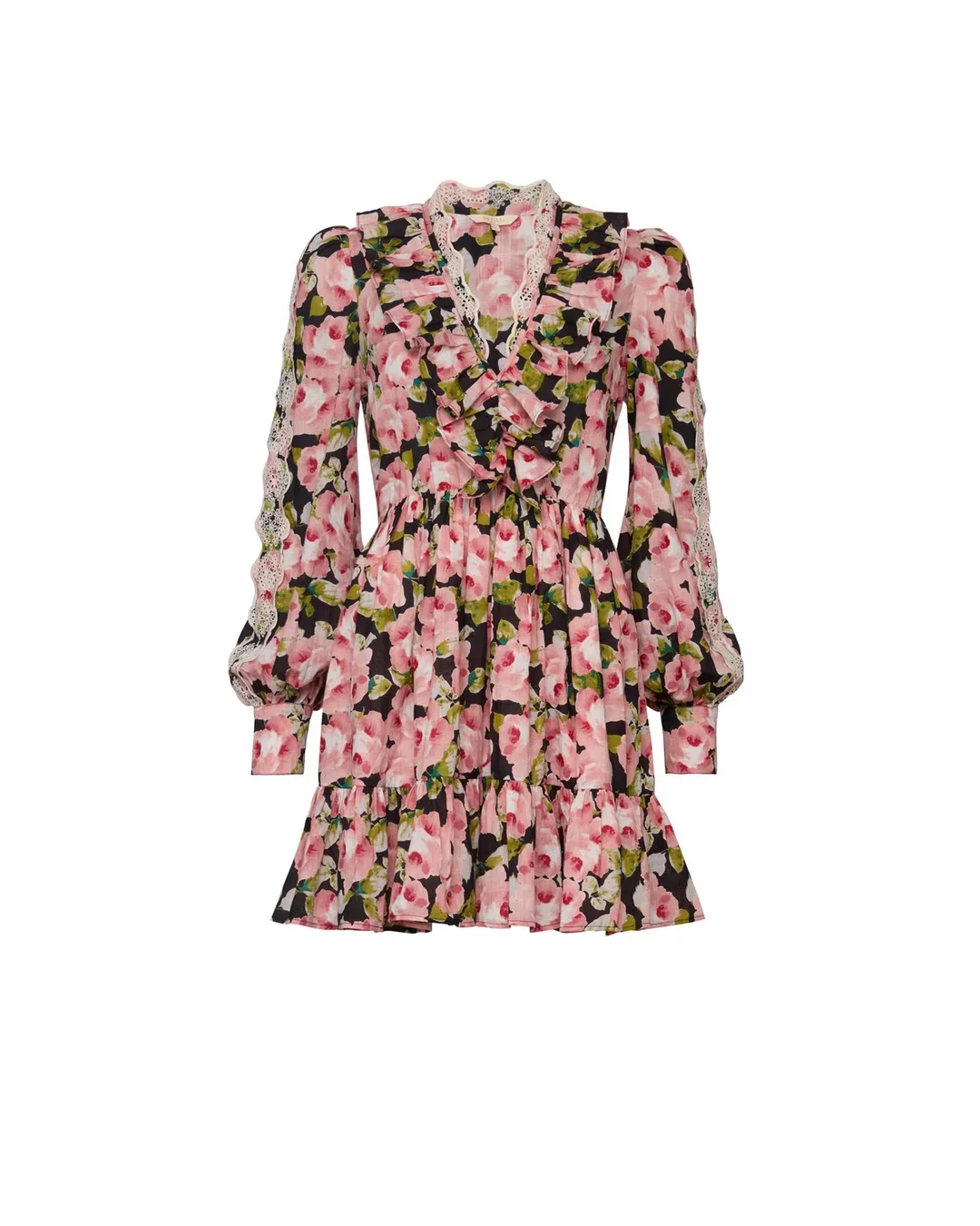 Cotton slub V-neck dress Rose Bouquet