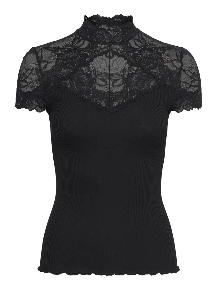 RWBeatha Silk Capsleeve Lace T-shirt  Black - Image 2