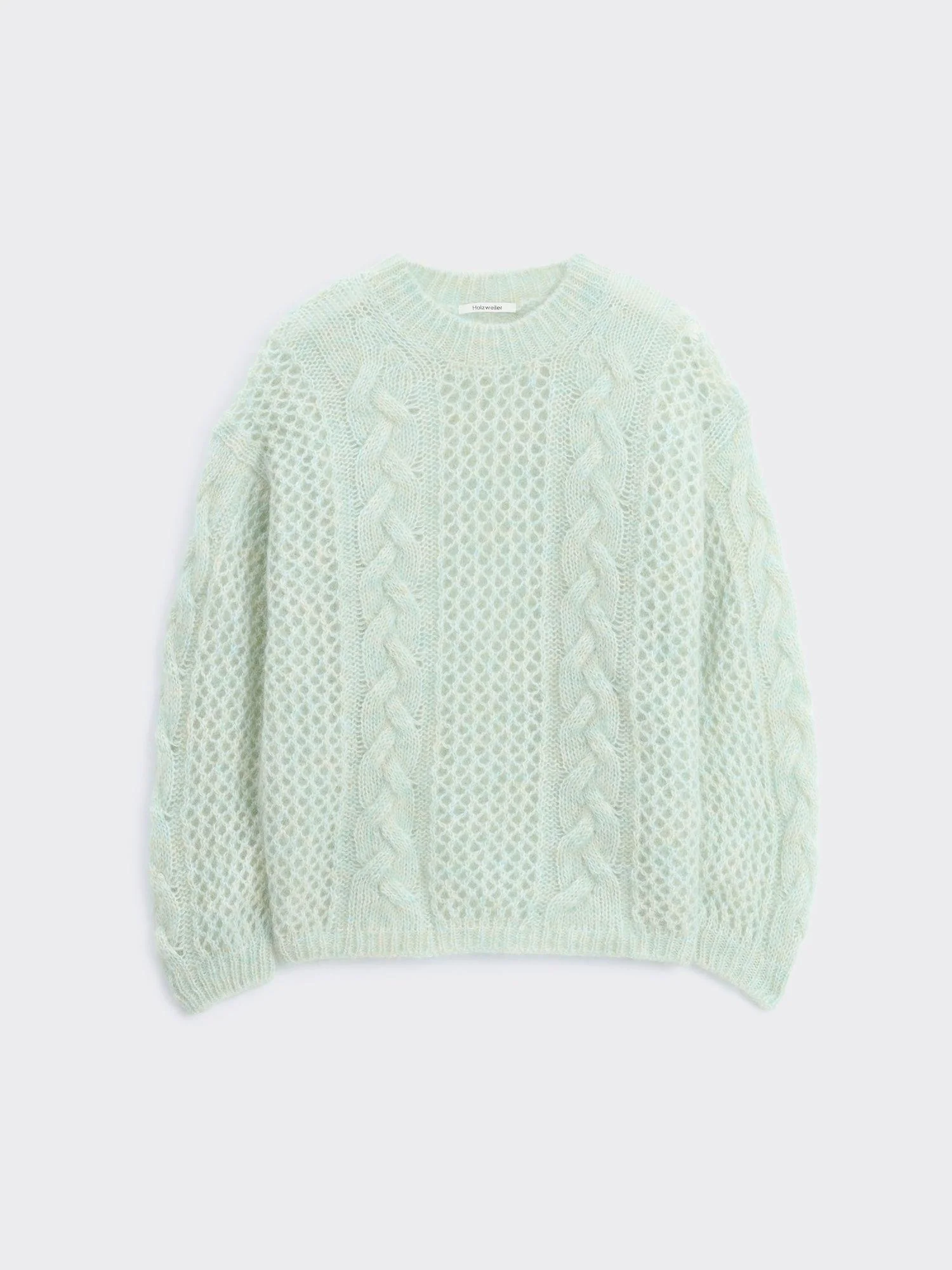 Mohair Cable Knit Crew  Green Mix