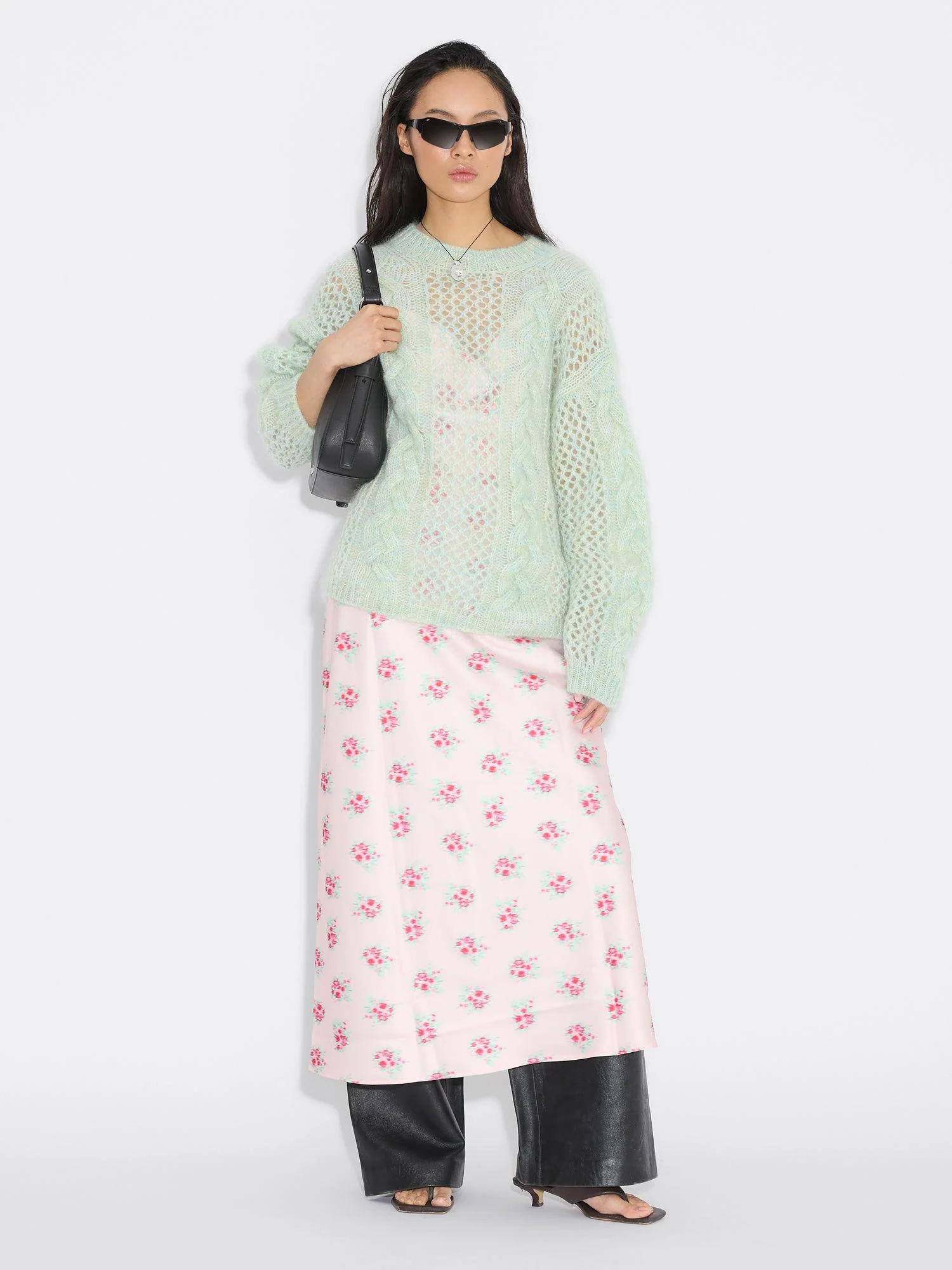 Mohair Cable Knit Crew  Green Mix - Image 6