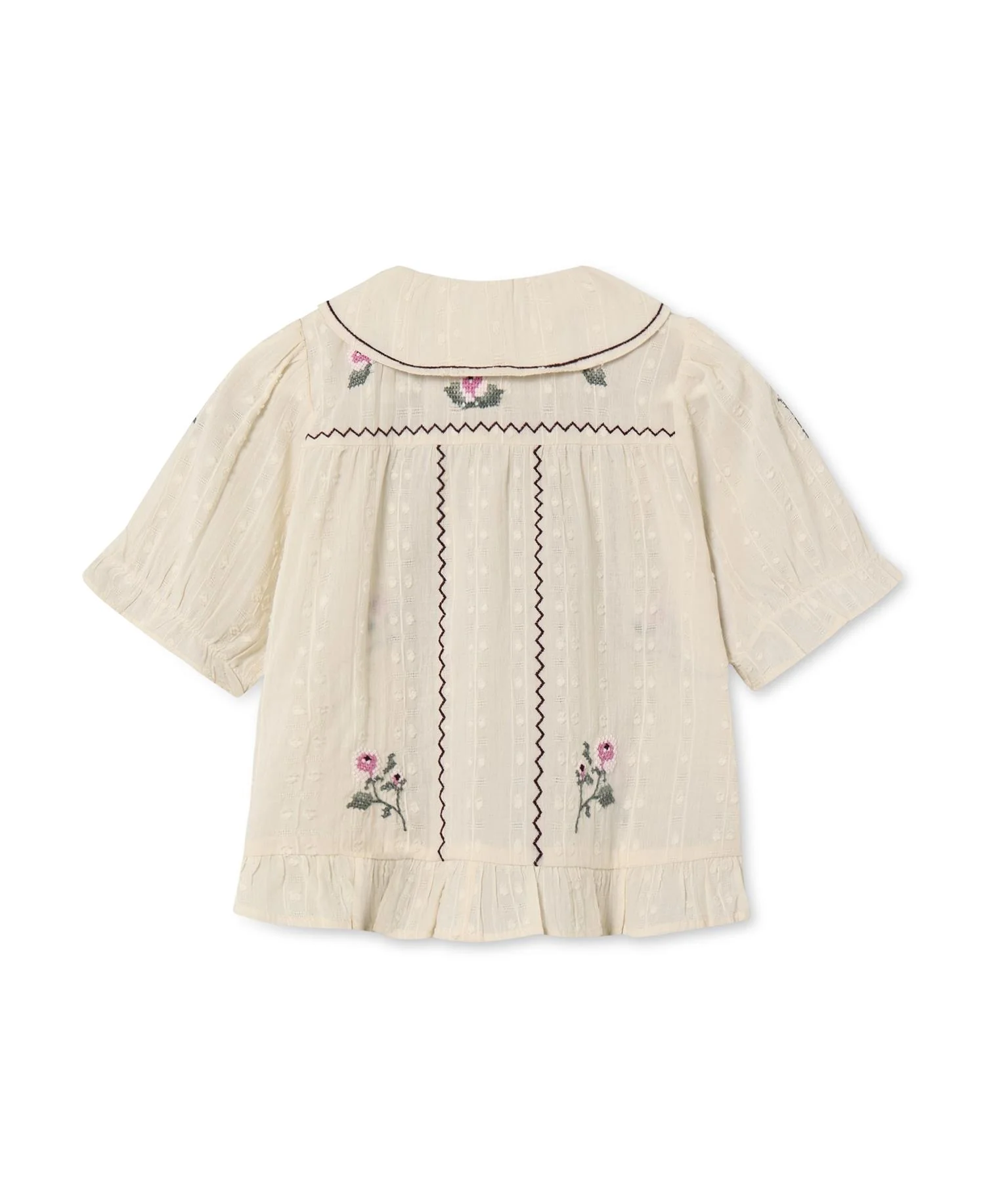 DOBBY SS ROSE EMBR BLOUSE  Sandshell - Image 4